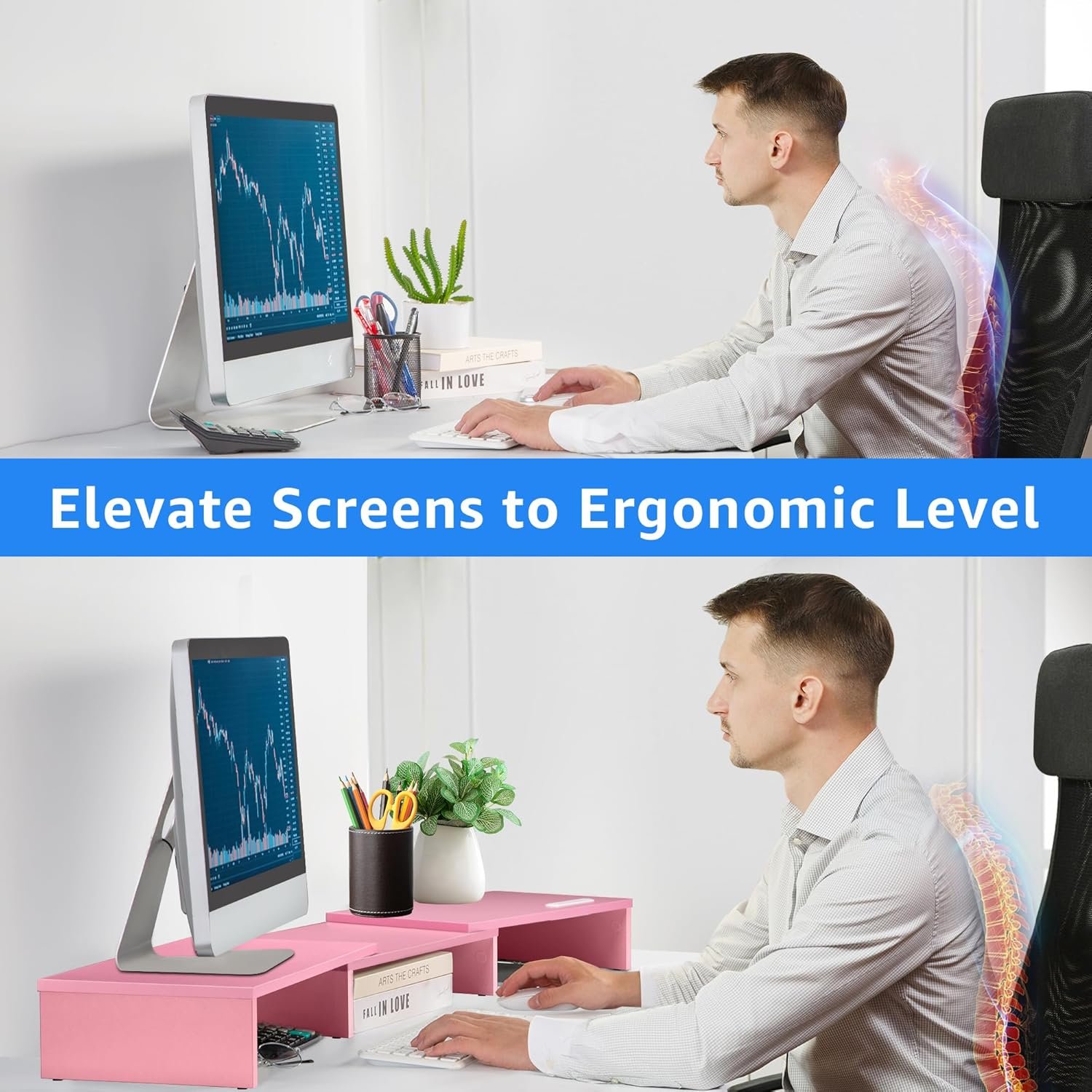 Stylish Dual Monitor Stand Riser: Adjustable & Swivel, Pink! - Image 5