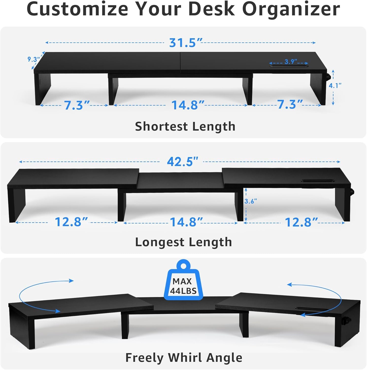 Adjustable Dual Monitor Stand Riser & Organizer with Holder - Image 4