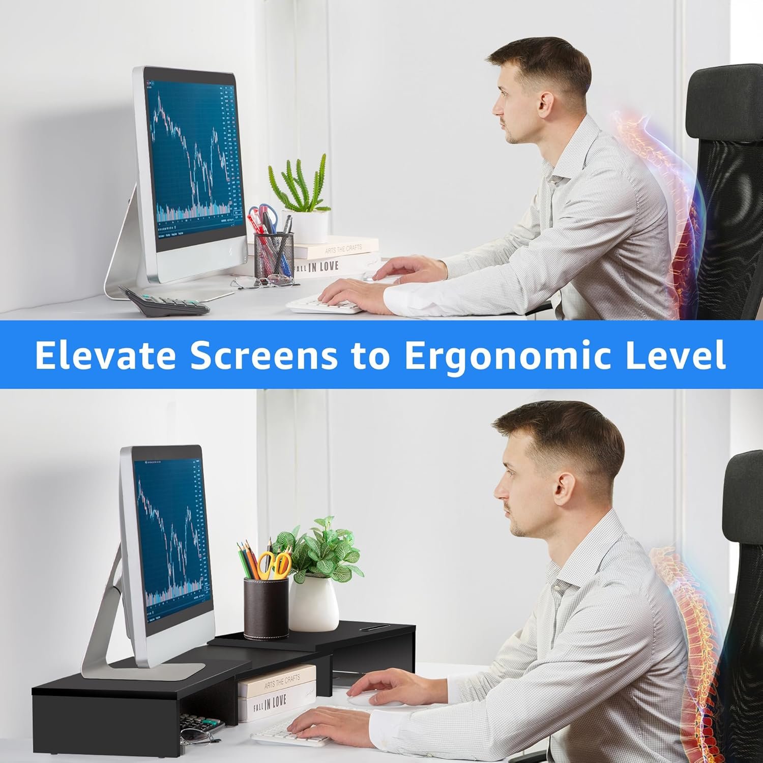 Adjustable Dual Monitor Stand Riser & Organizer with Holder - Image 5