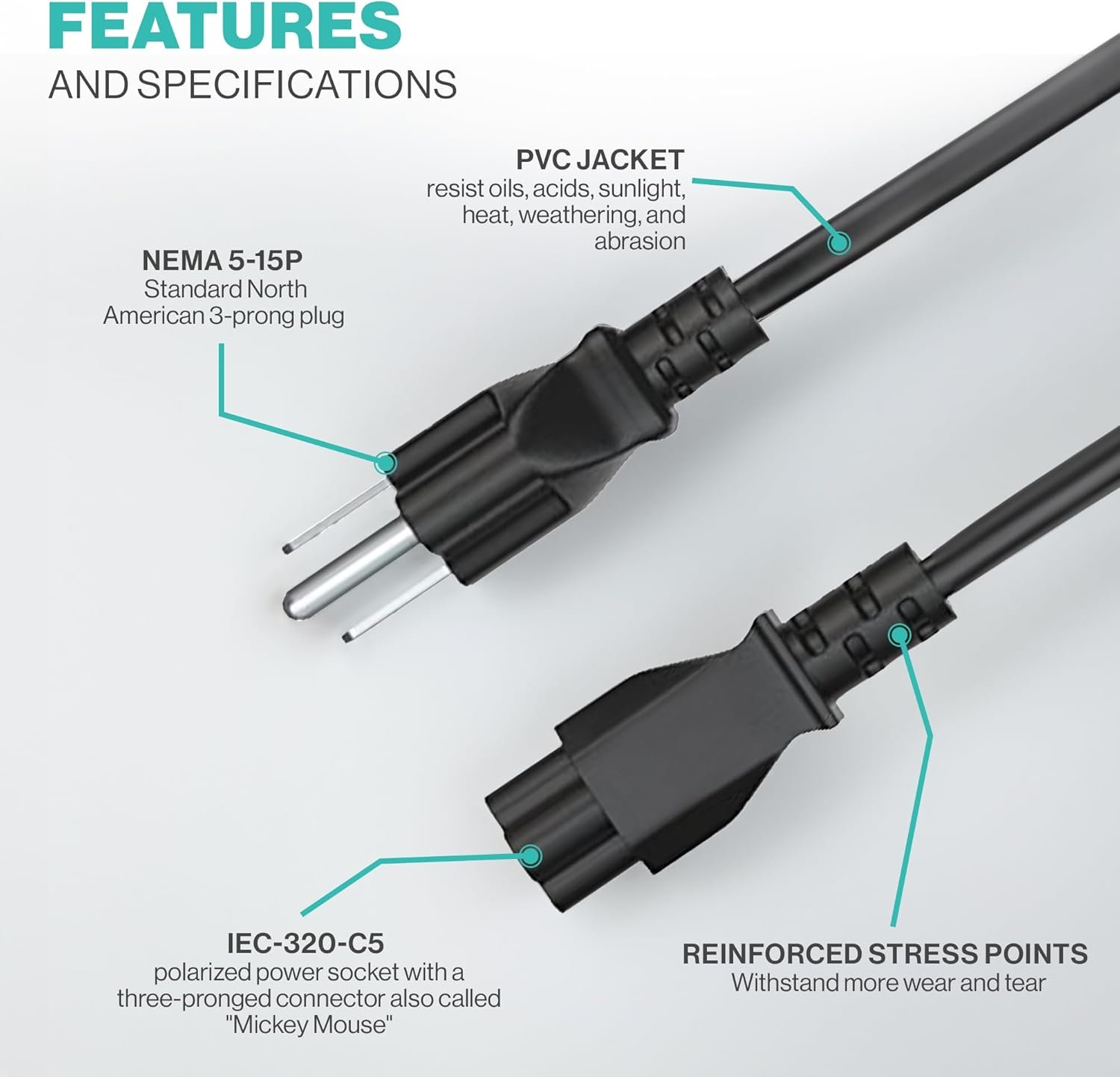 5Ft Universal 3 Prong AC Laptop Power Cord for Dell & More! - Image 5