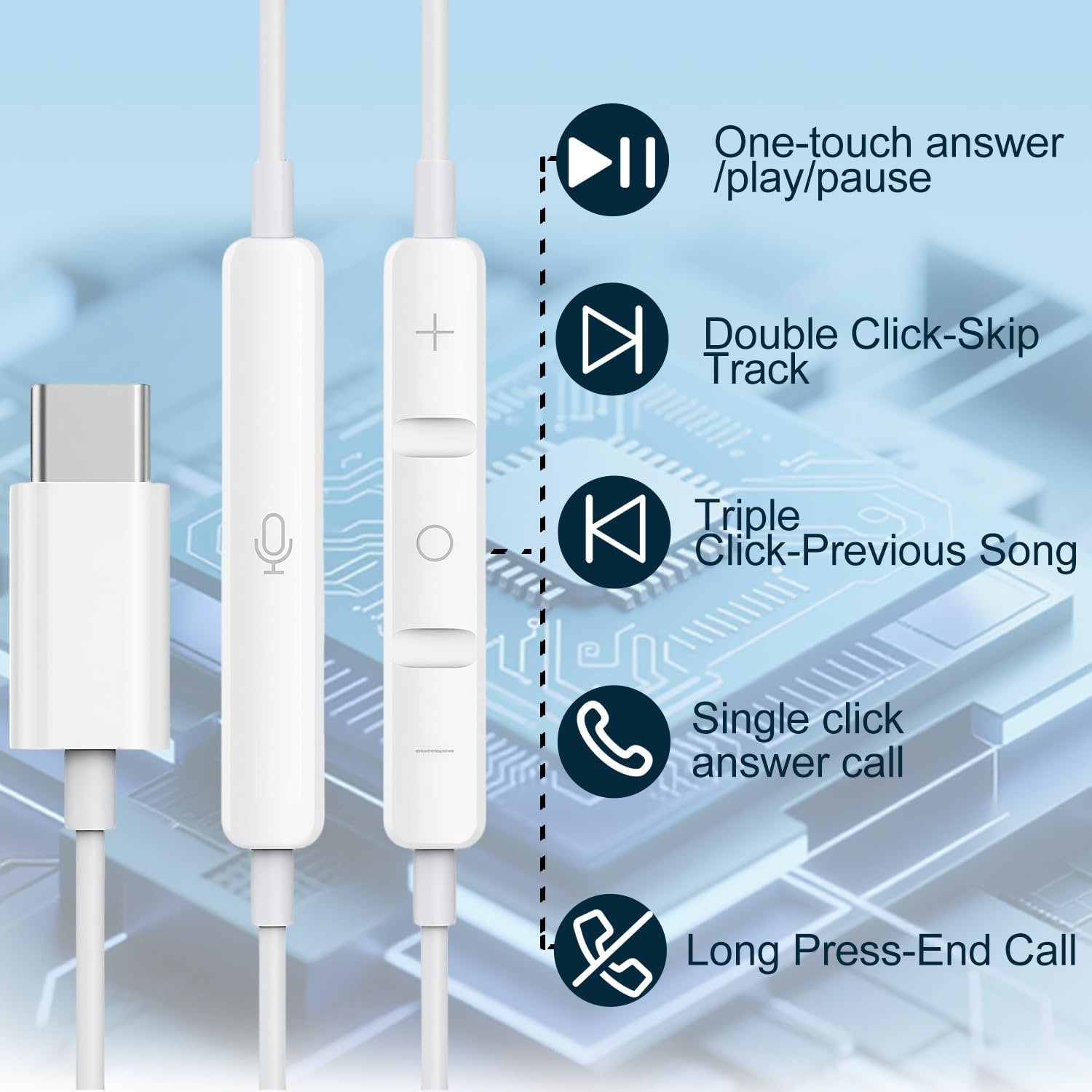 2 Packs USB-C Headphones: Noise-Canceling Earbuds for iPhone - Image 3