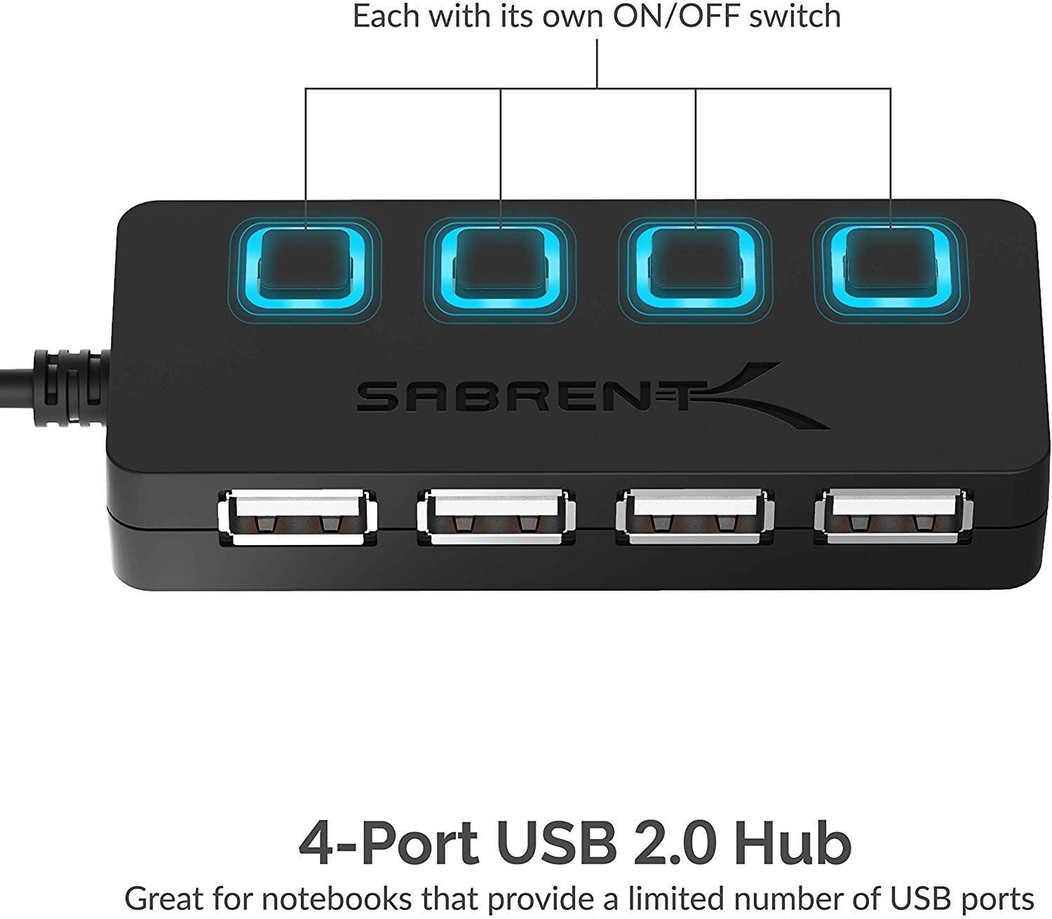 Maximize Connectivity: SABRENT 4-Port USB Hub with LED Switches! - Image 3