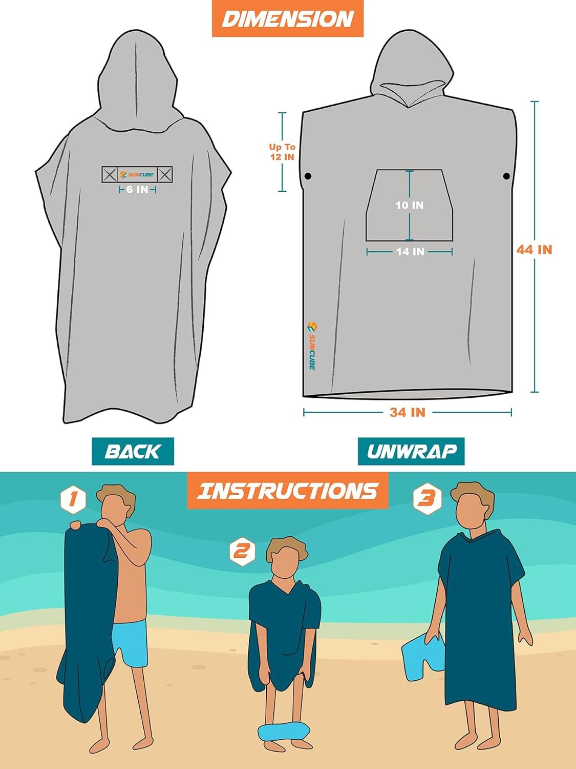 Stay Stylish & Dry: SUN CUBE Surf Poncho Changing Robe - Image 8