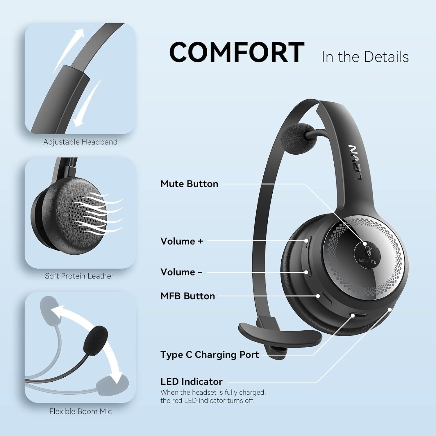 LEVN Bluetooth Headset: 60Hrs Talk, AI Noise Cancelling! - Image 7