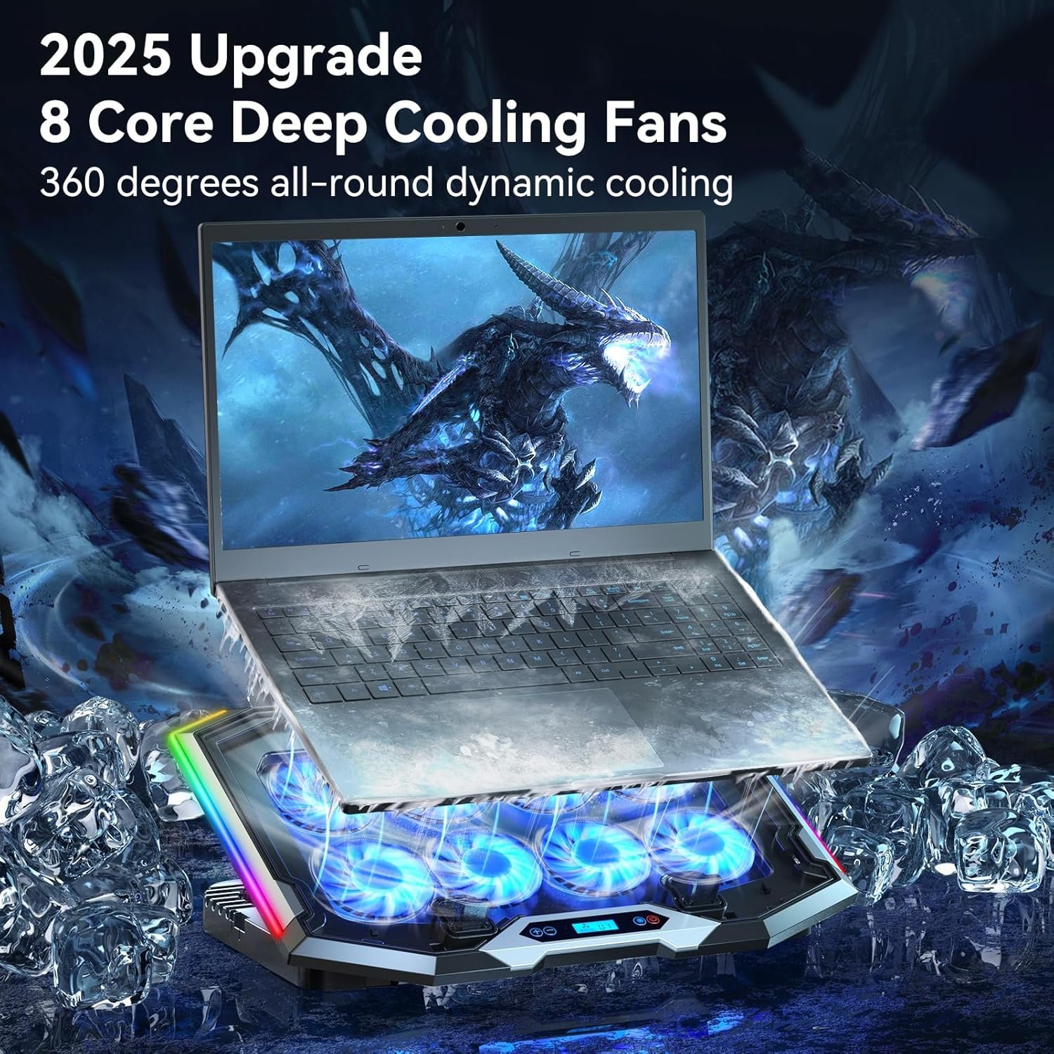 ICE COOREL Laptop Cooling Pad: 8 Fans, RGB & Adjustable! 🔥 - Image 3