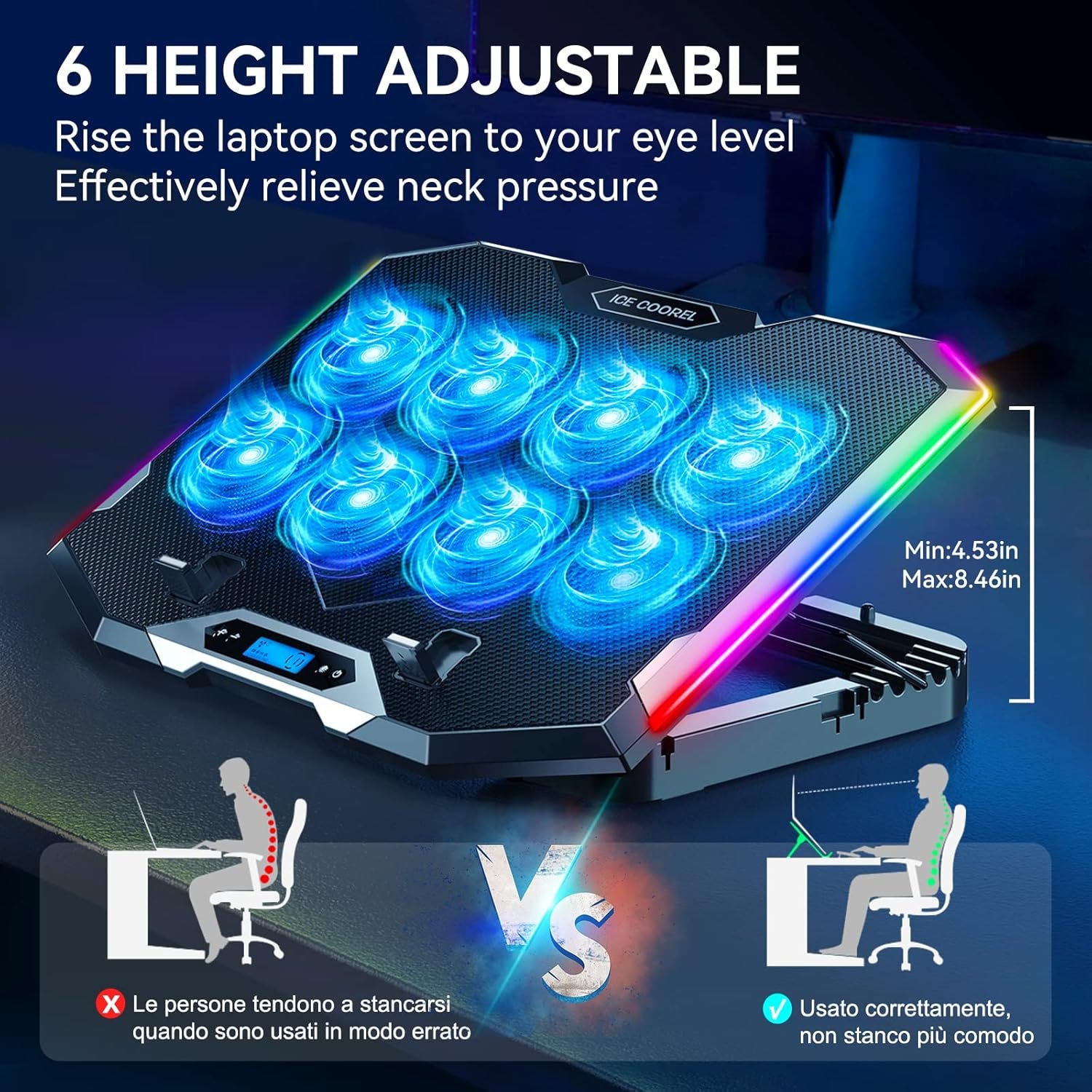 ICE COOREL Laptop Cooling Pad: 8 Fans, RGB & Adjustable! 🔥 - Image 5