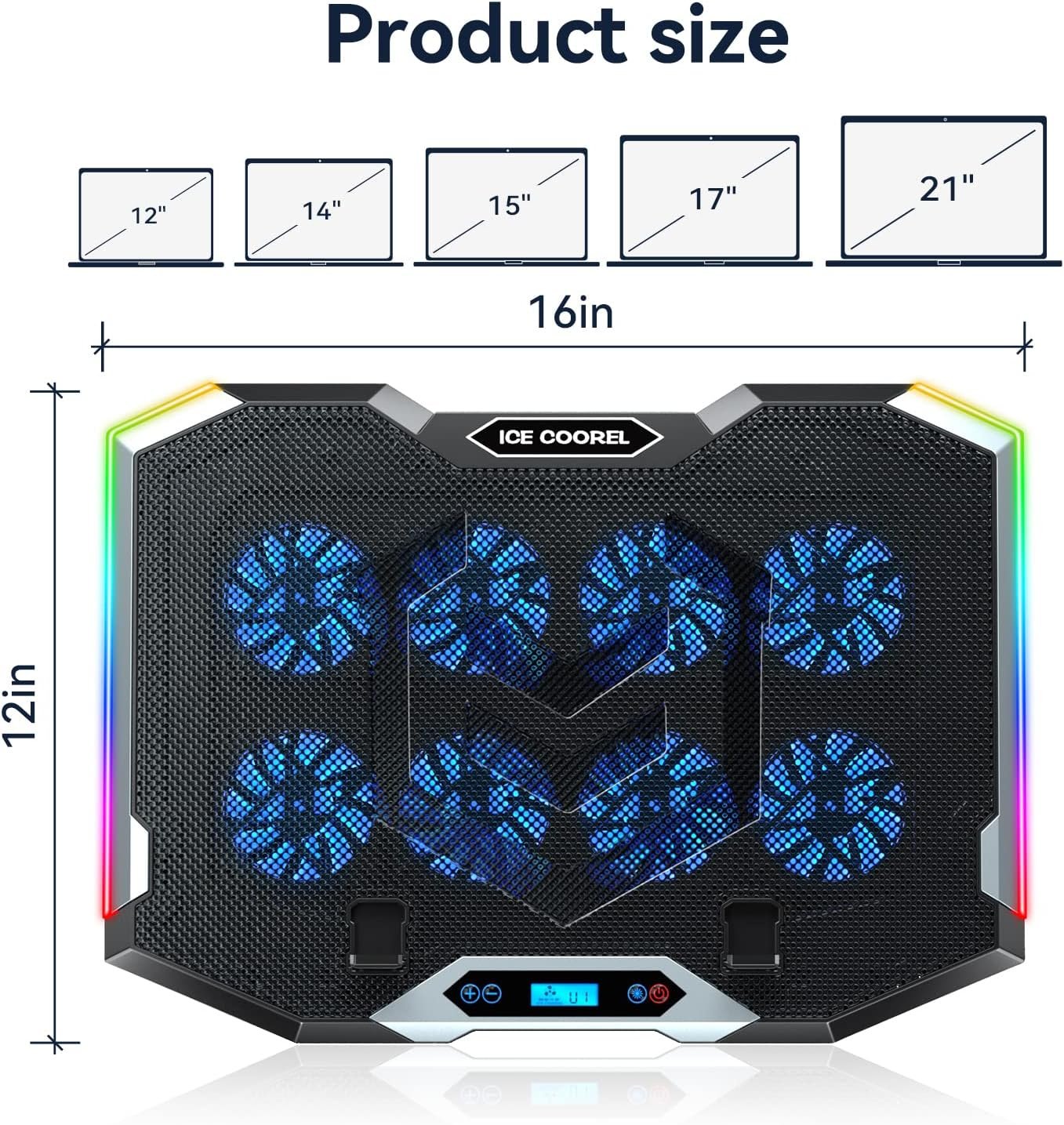 ICE COOREL Laptop Cooling Pad: 8 Fans, RGB & Adjustable! 🔥 - Image 8