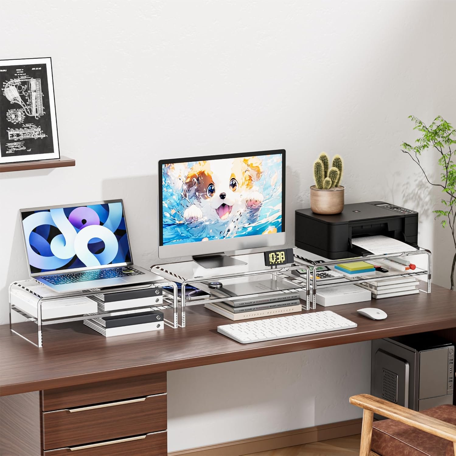 Clear Acrylic Monitor Stand Riser: 2-Tier Desk Organizer! - Image 8