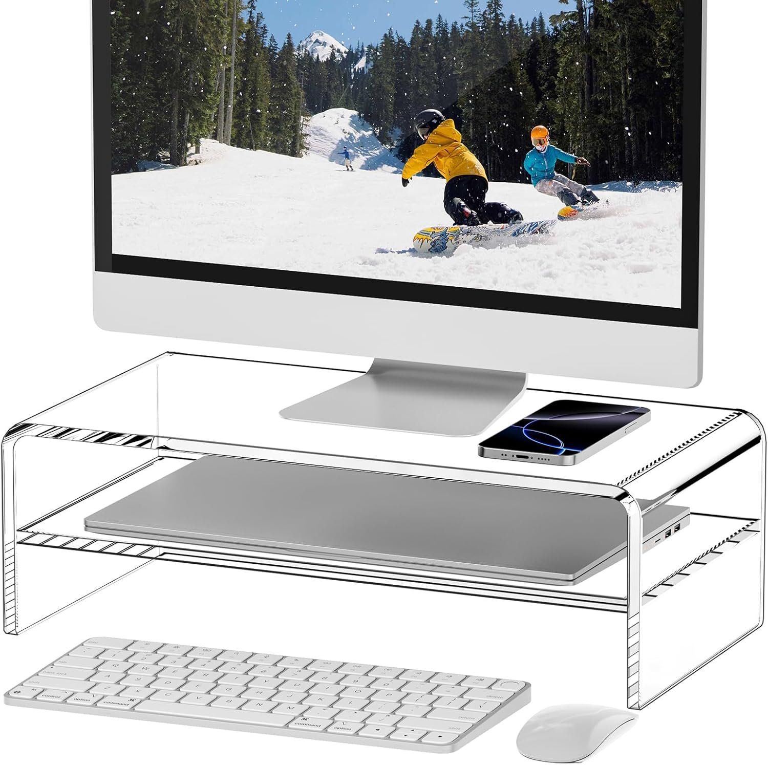 Clear Acrylic Monitor Stand Riser: 2-Tier Desk Organizer! - Image 9