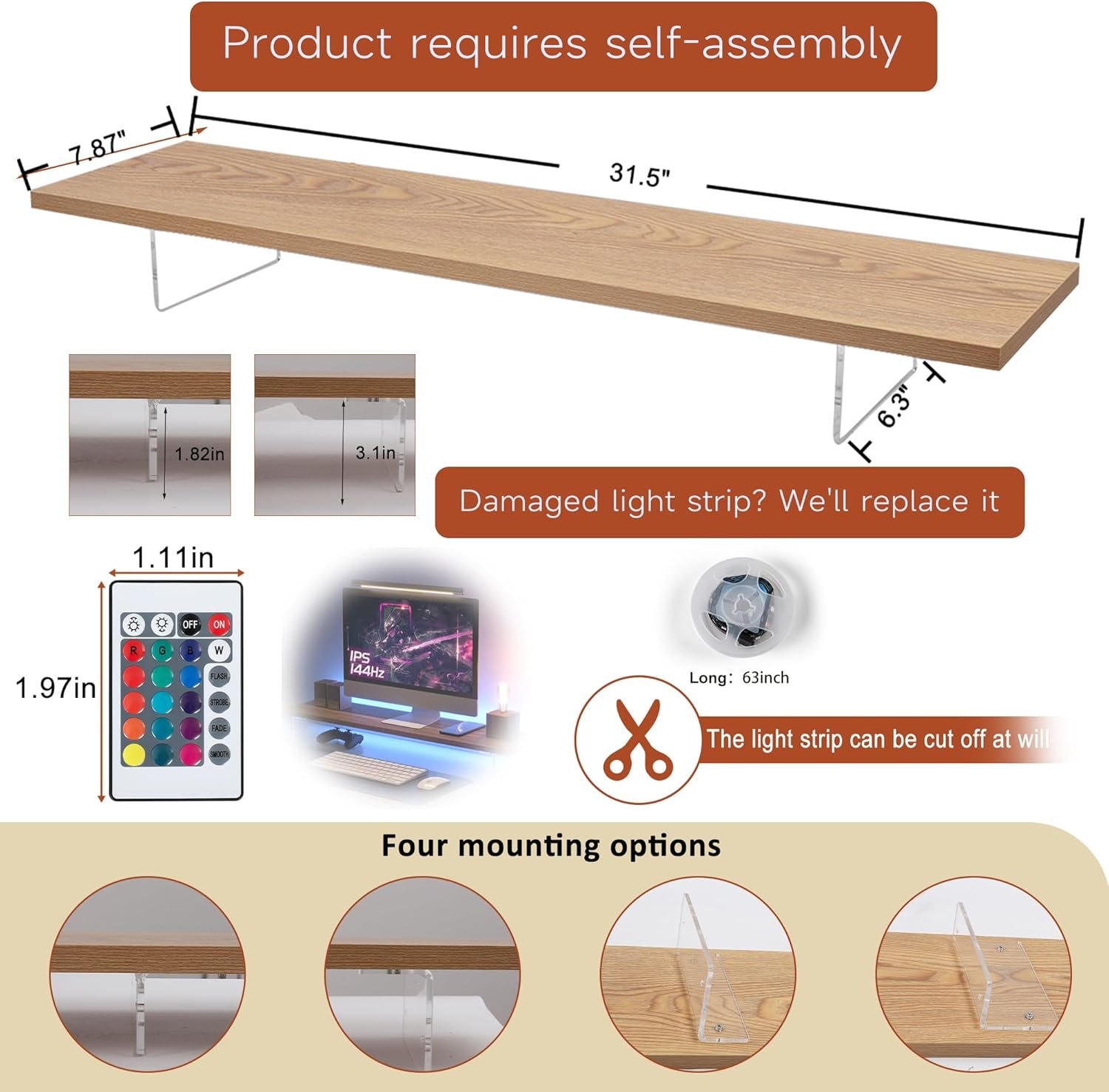 Elevate Your Space: LED Wood & Acrylic Monitor Stand Riser - Image 3