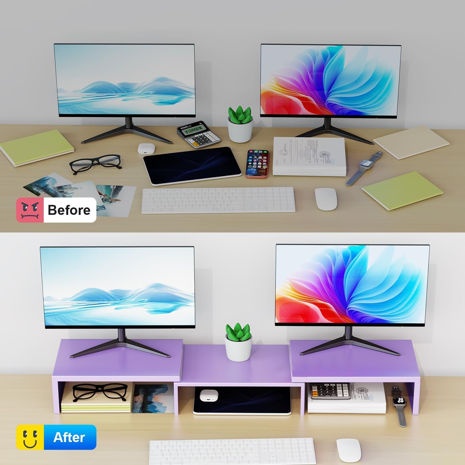 Stylish Purple Dual Monitor Stand: Elevate Your Desk Space! - Image 3