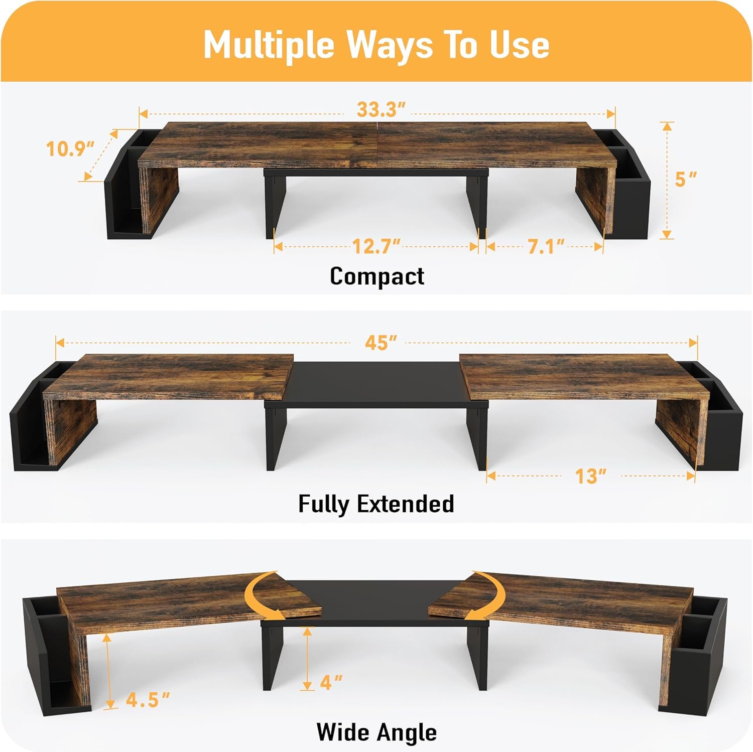 Elevate Your Space: Rustic Brown Dual Monitor Stand with Drawer - Image 4