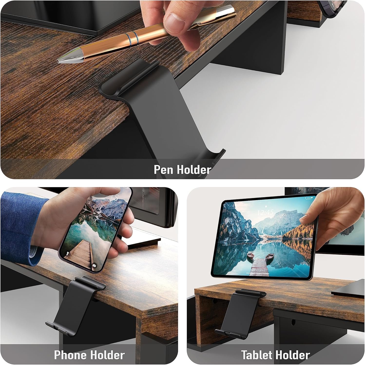 Elevate Your Space: Rustic Brown Dual Monitor Stand with Drawer - Image 5