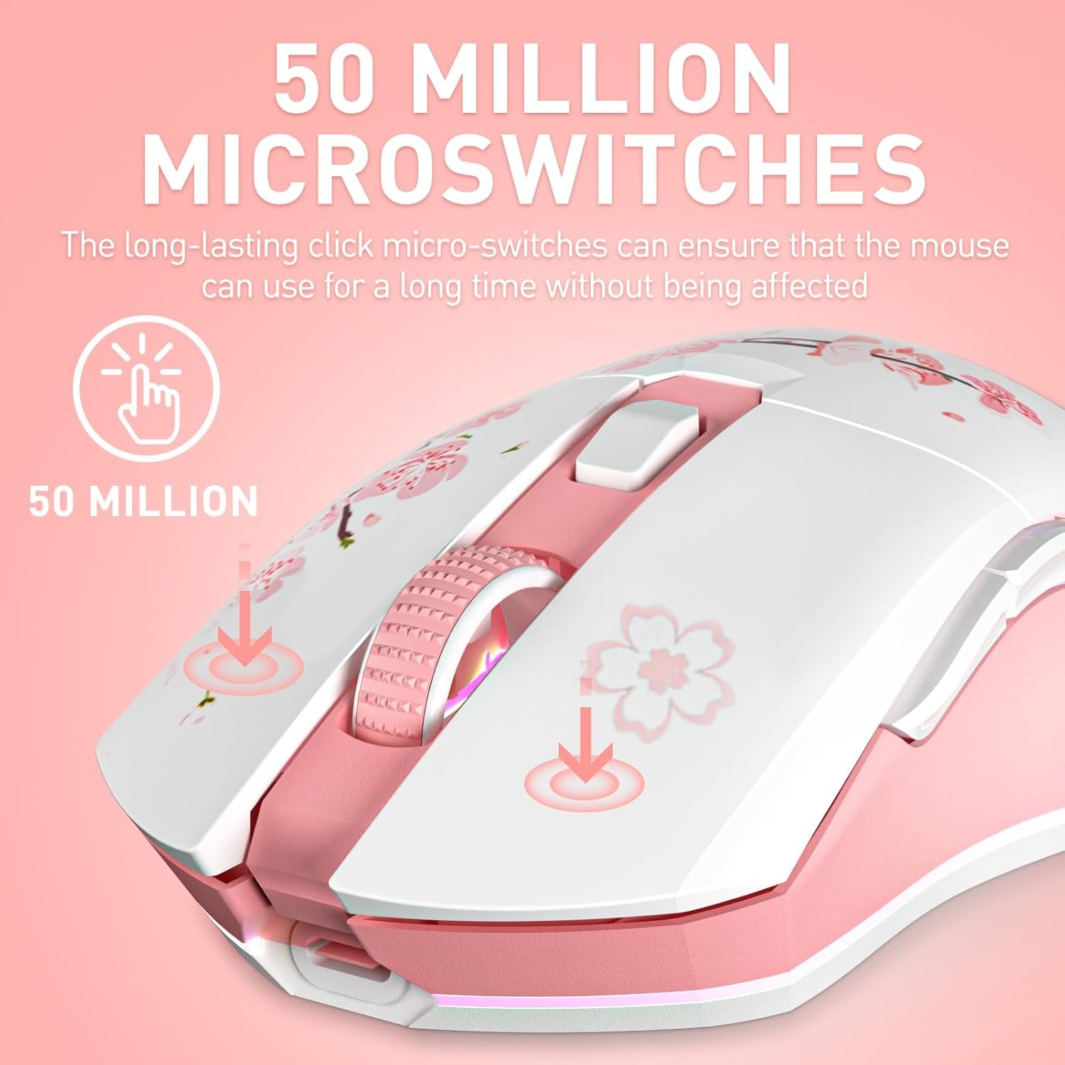DAREU Sakura Pink Wireless Gaming Mouse: RGB & 12K DPI! - Image 5
