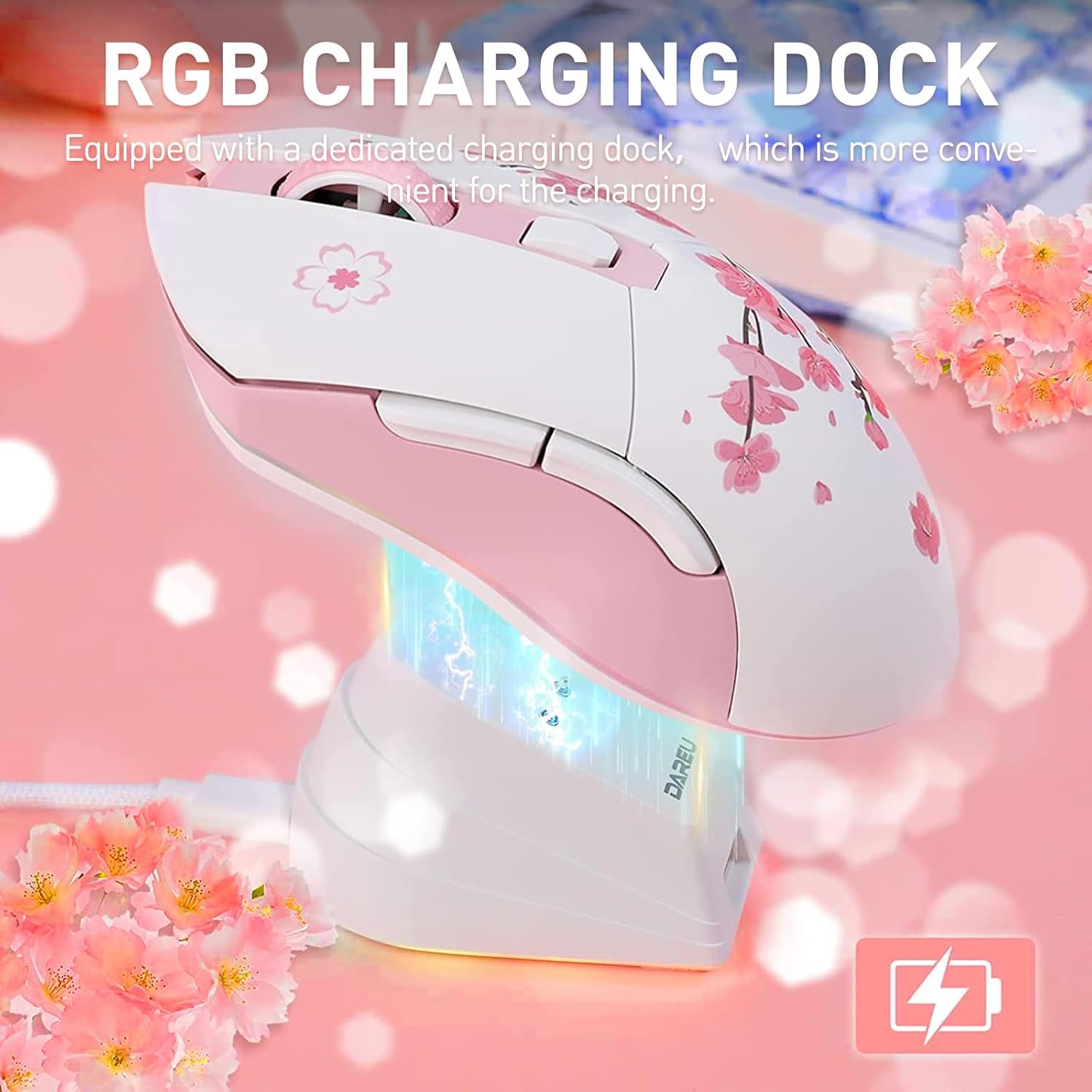 DAREU Sakura Pink Wireless Gaming Mouse: RGB & 12K DPI! - Image 7