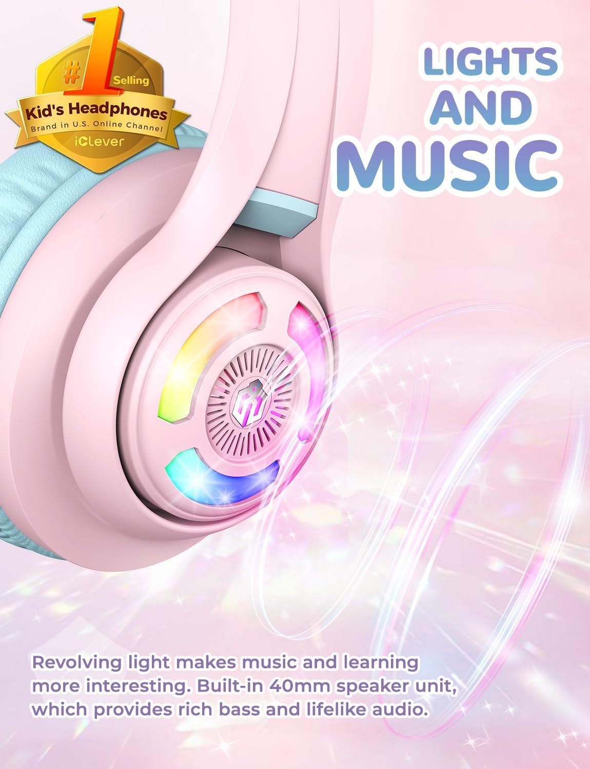 iClever Cat Ear Kids Bluetooth Headphones: Fun & Safe Sound! - Image 3