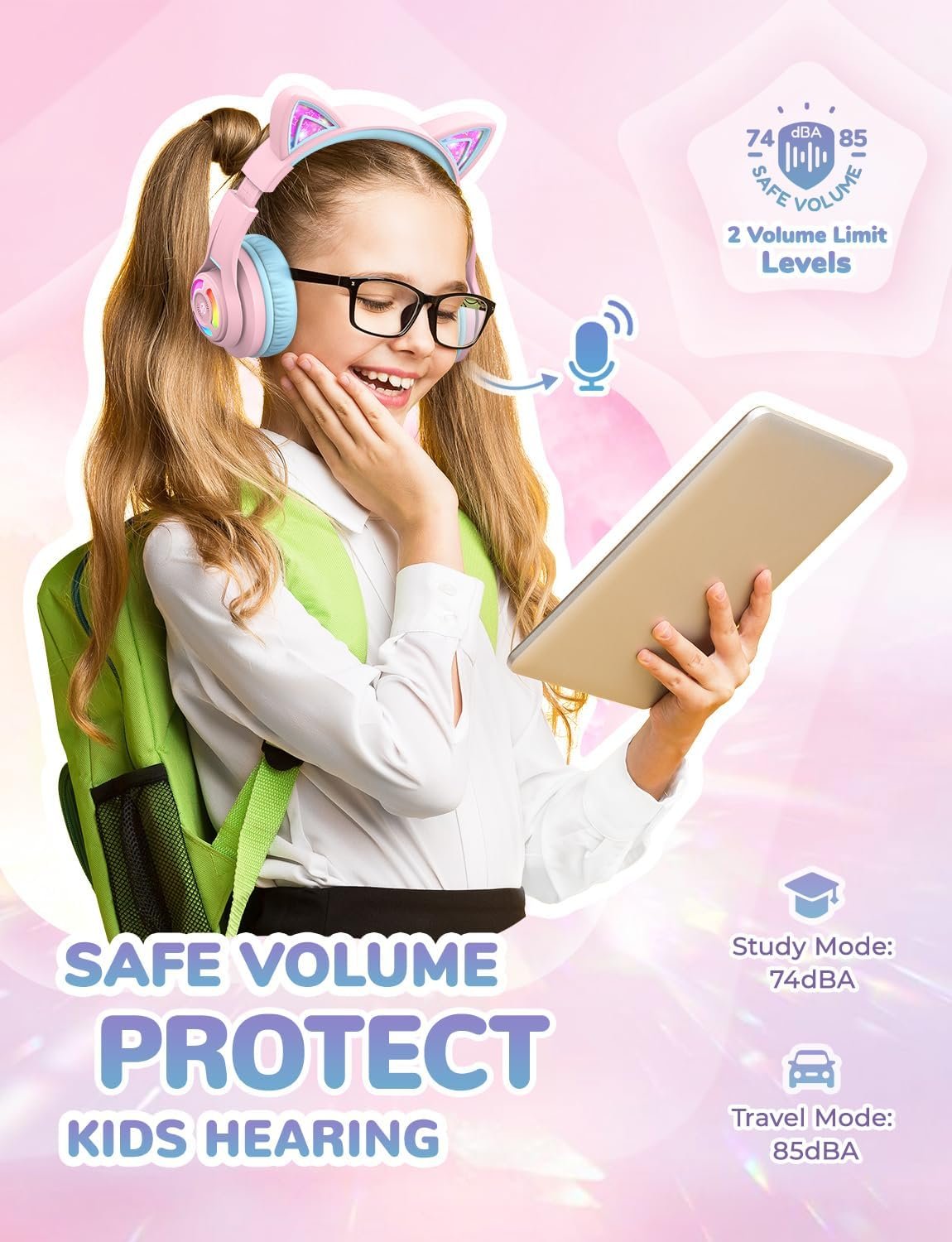 iClever Cat Ear Kids Bluetooth Headphones: Fun & Safe Sound! - Image 4