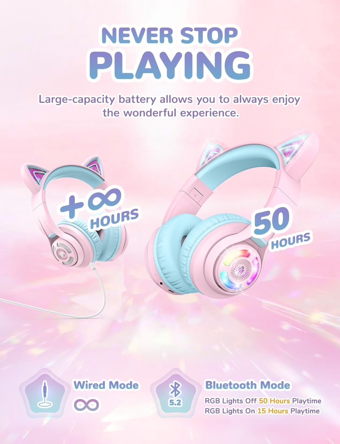 iClever Cat Ear Kids Bluetooth Headphones: Fun & Safe Sound! - Image 5