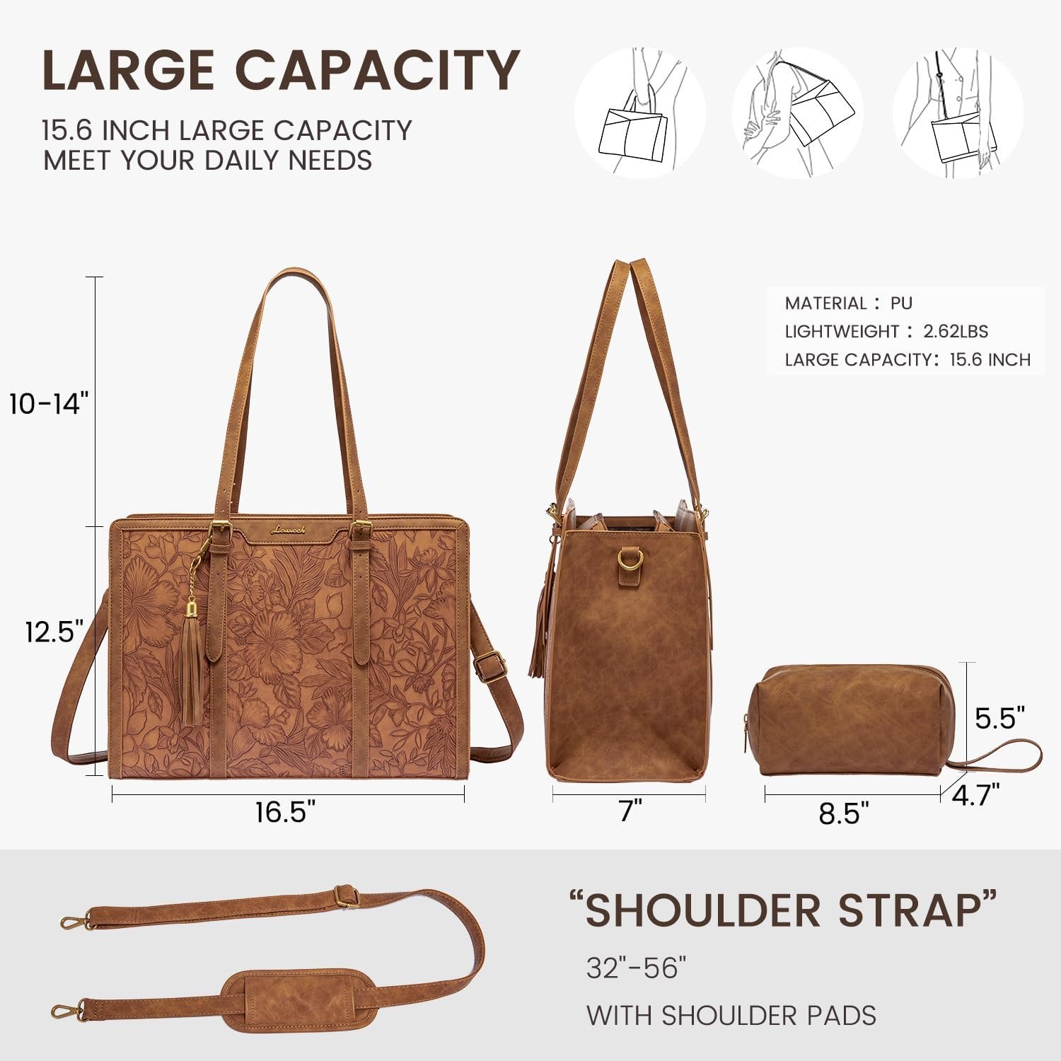 Stylish LOVEVOOK Vintage Leather Laptop Bag: Perfect for Work & Travel - Image 5