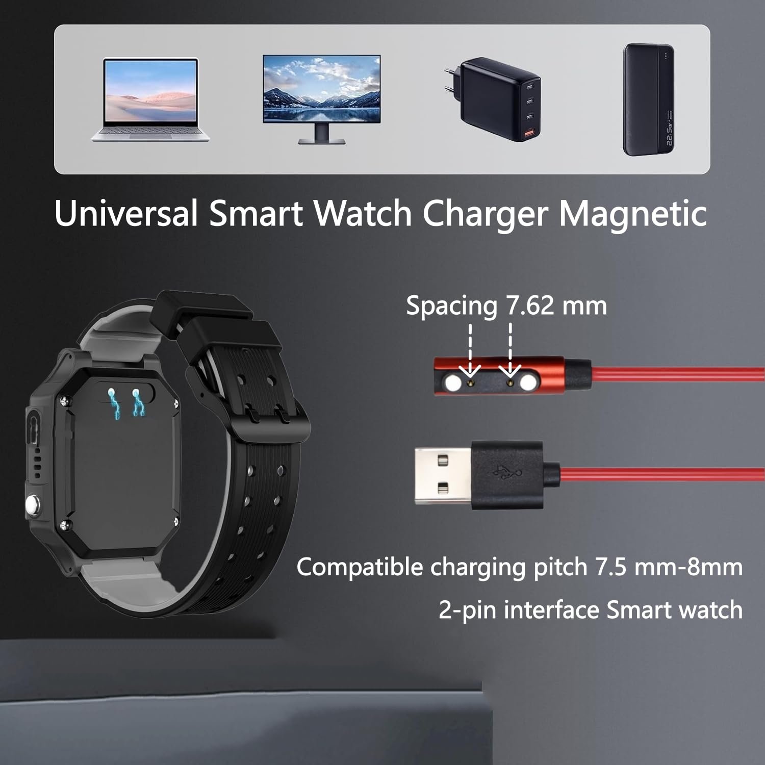 Universal 2-Pin Magnetic Smart Watch Charger – 60cm USB Cable! - Image 3