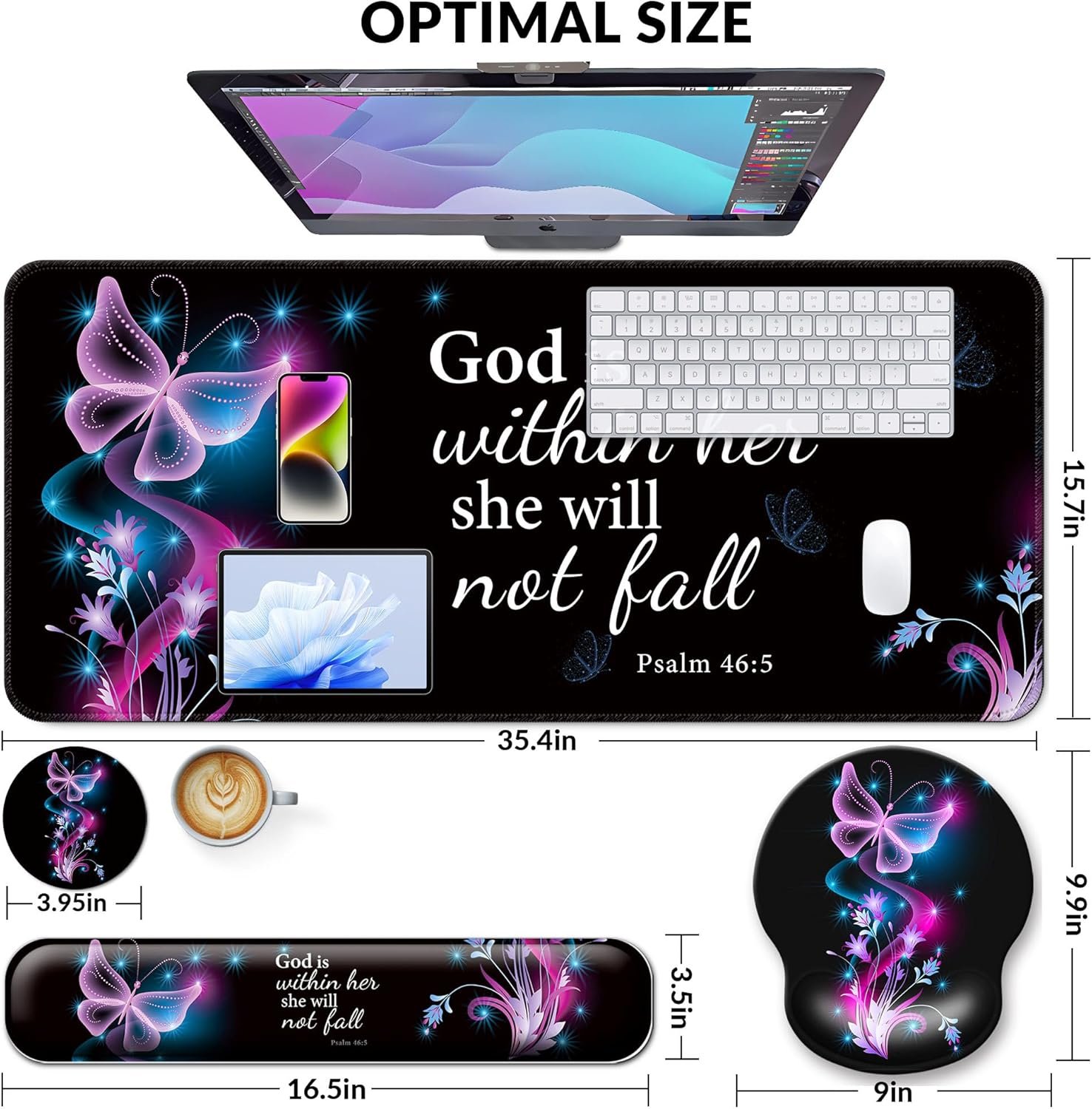 Transform Your Workspace: 4-in-1 Purple Butterfly Desk Mat Set! - Image 3