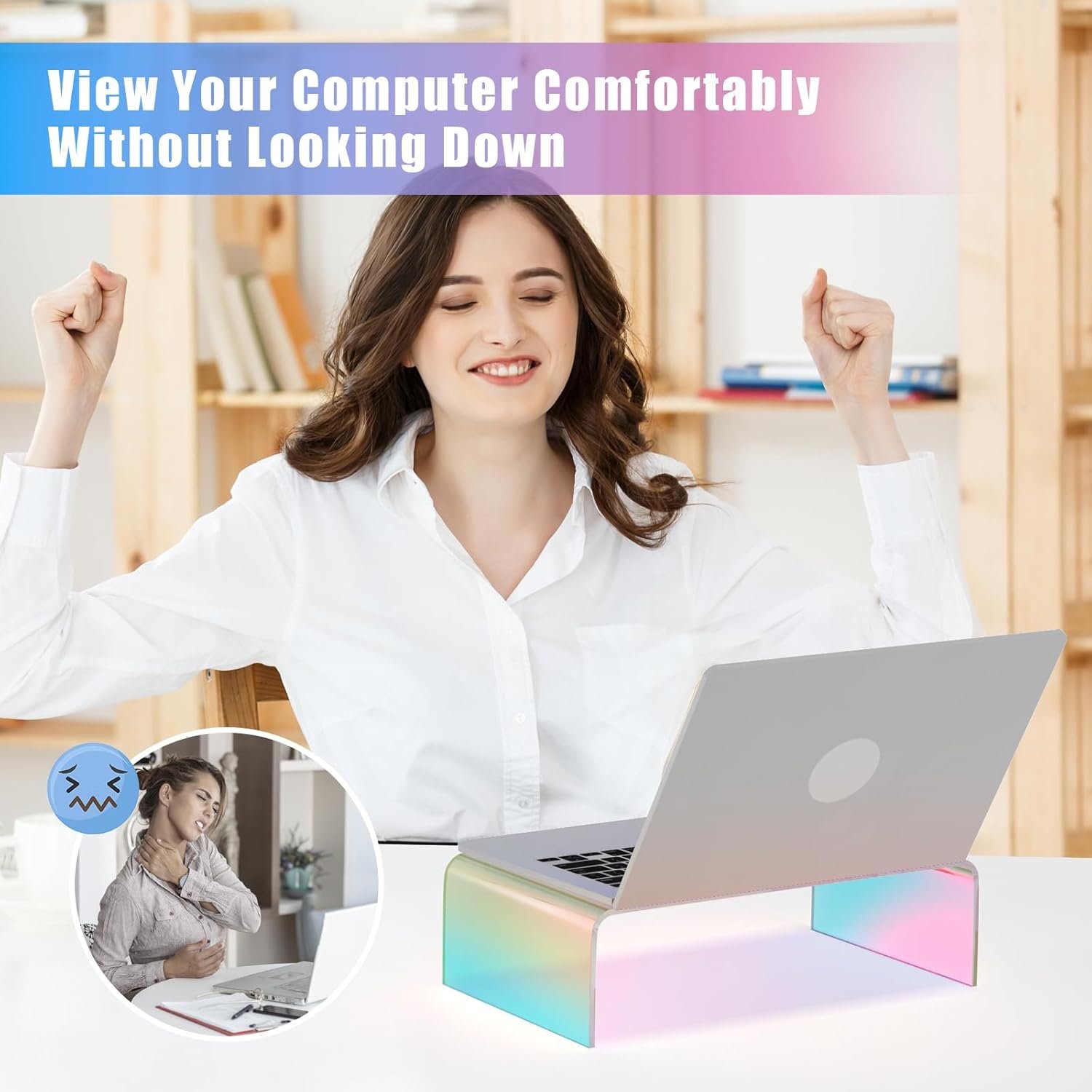 Boost Your Workspace: NiHome Iridescent Acrylic Monitor Stand - Image 4