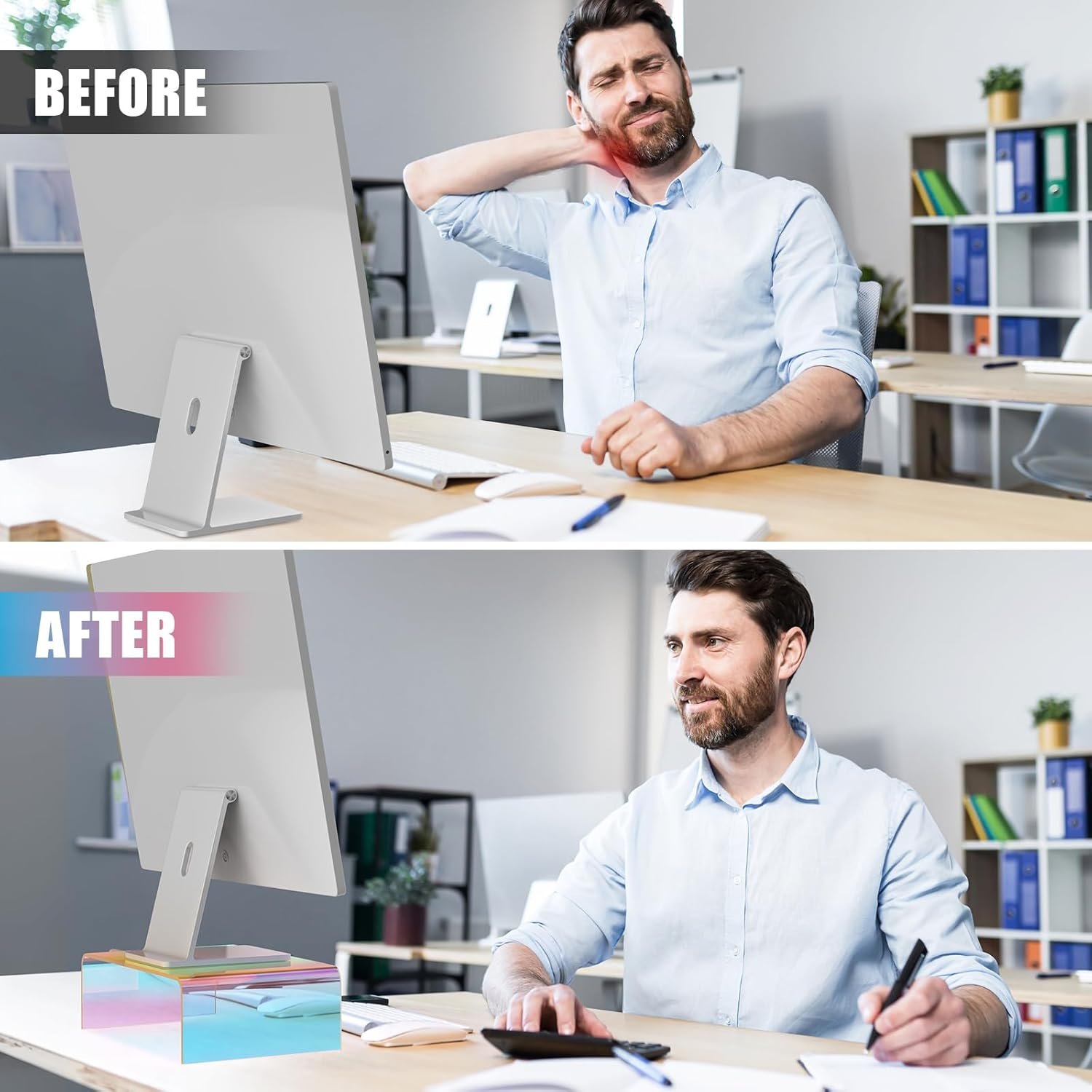 Boost Your Workspace: NiHome Iridescent Acrylic Monitor Stand - Image 5