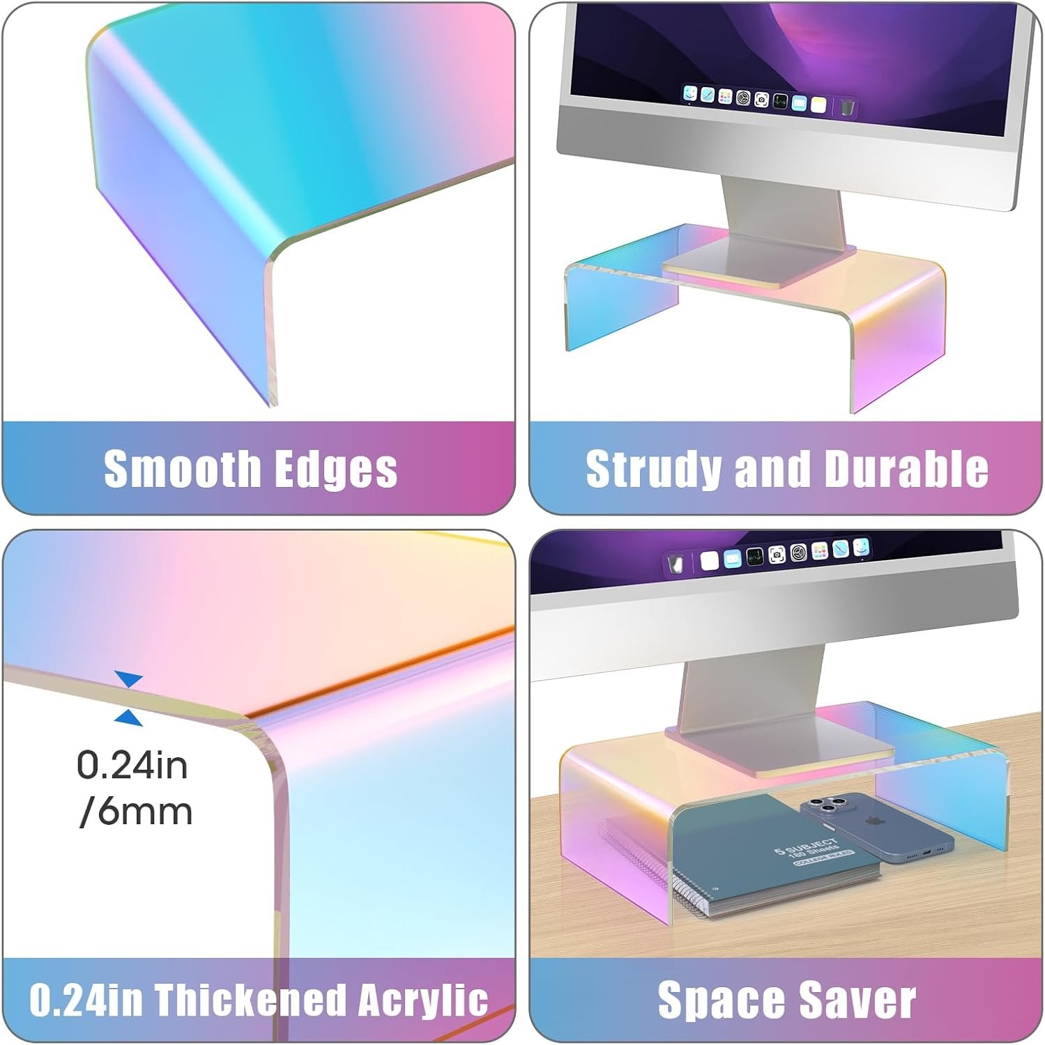 Boost Your Workspace: NiHome Iridescent Acrylic Monitor Stand - Image 6