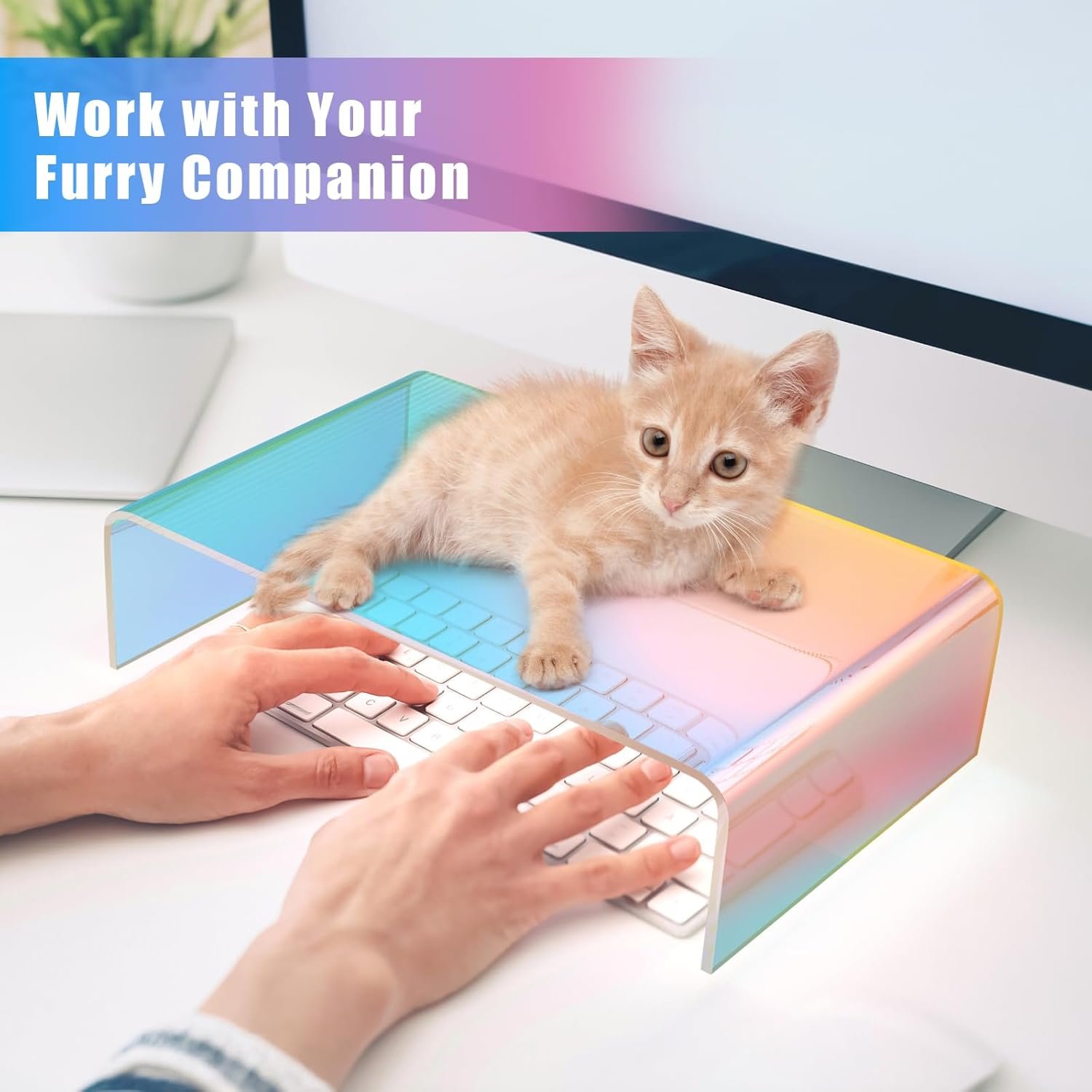 Boost Your Workspace: NiHome Iridescent Acrylic Monitor Stand - Image 7