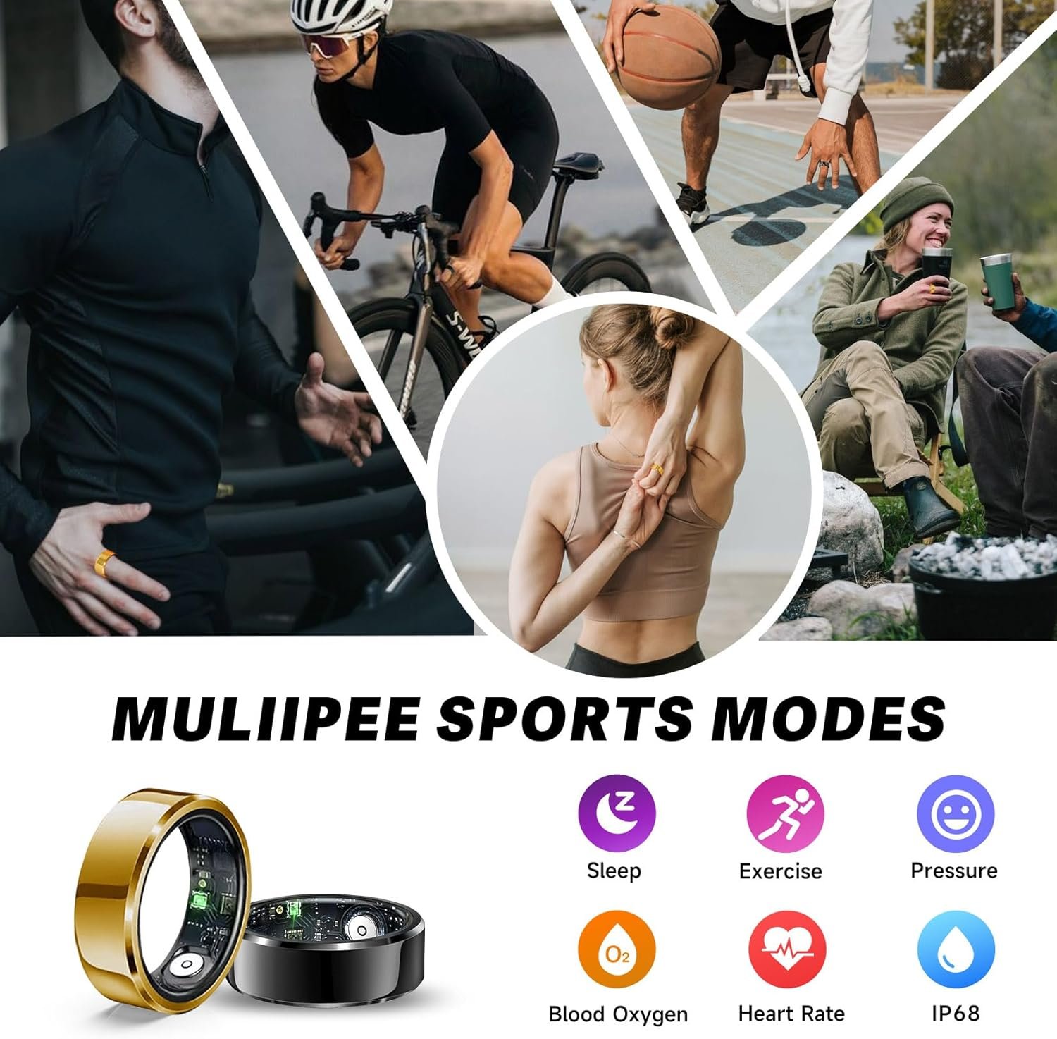 Smart Ring: Gold Sleep & Fitness Tracker for Men/Women, Size 12 - Image 4