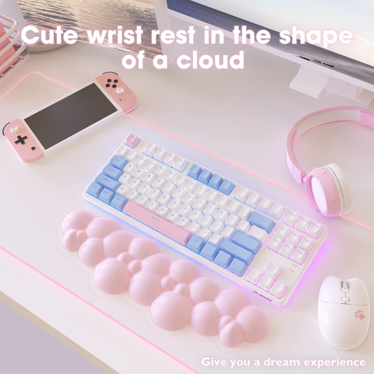 Ergonomic Pink Gaming Keyboard Wrist Rest for Pain Relief - Image 3