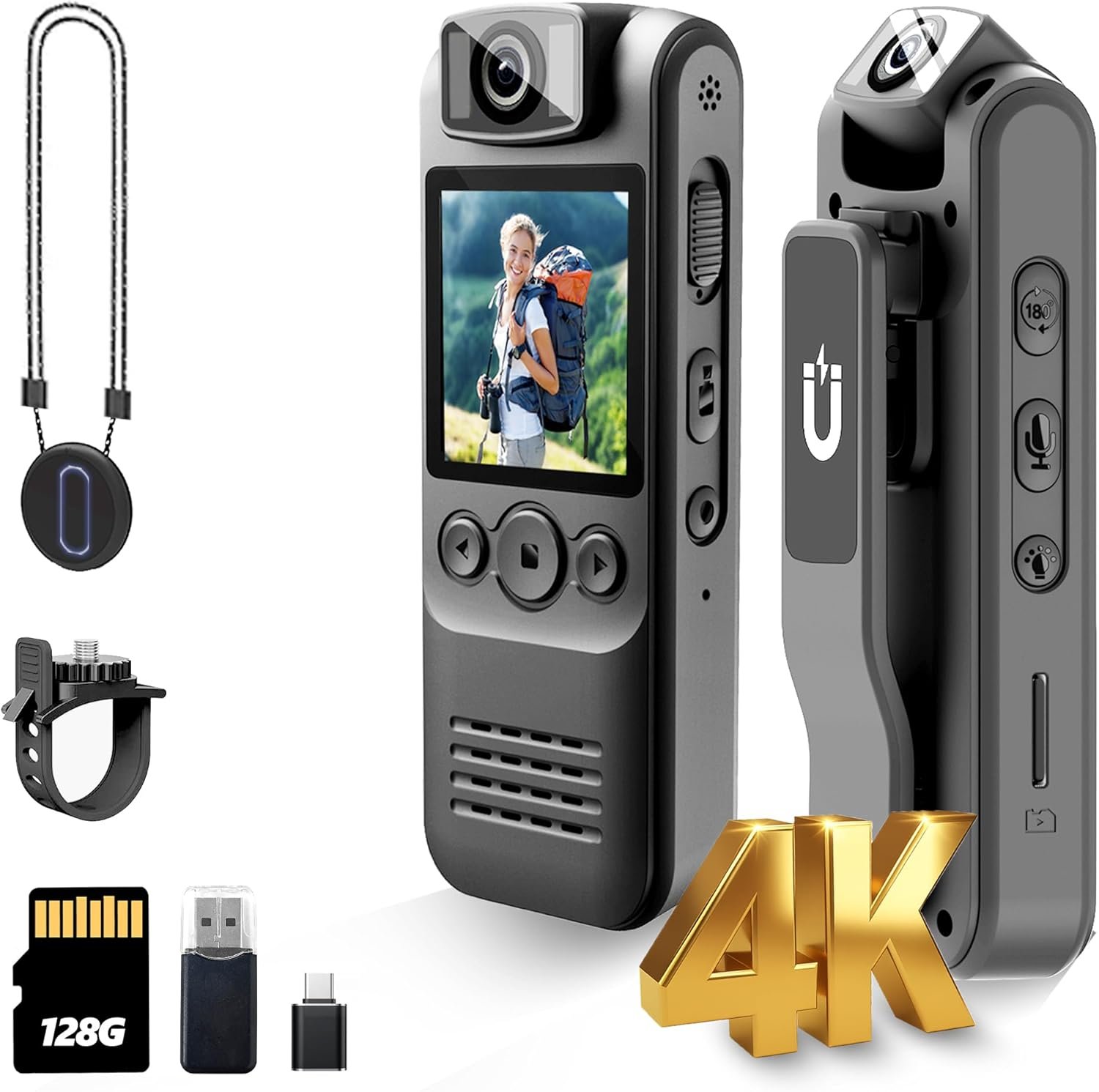 4K Body Camera: Wearable, Magnetic Clip & Rotating Lens! - Image 2