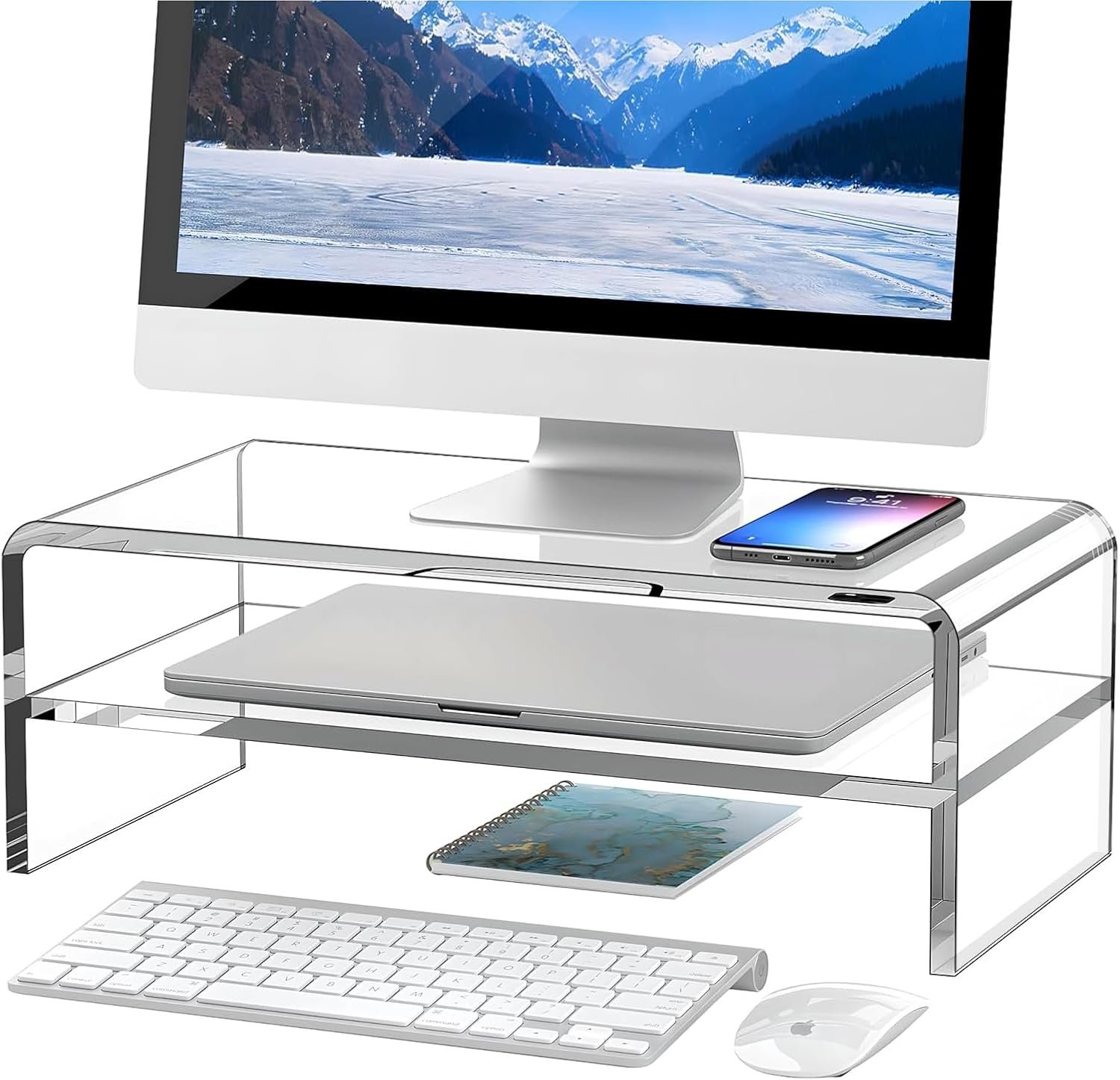Clear Acrylic Monitor Stand Riser: 2-Tier Desk Organizer! - Image 2