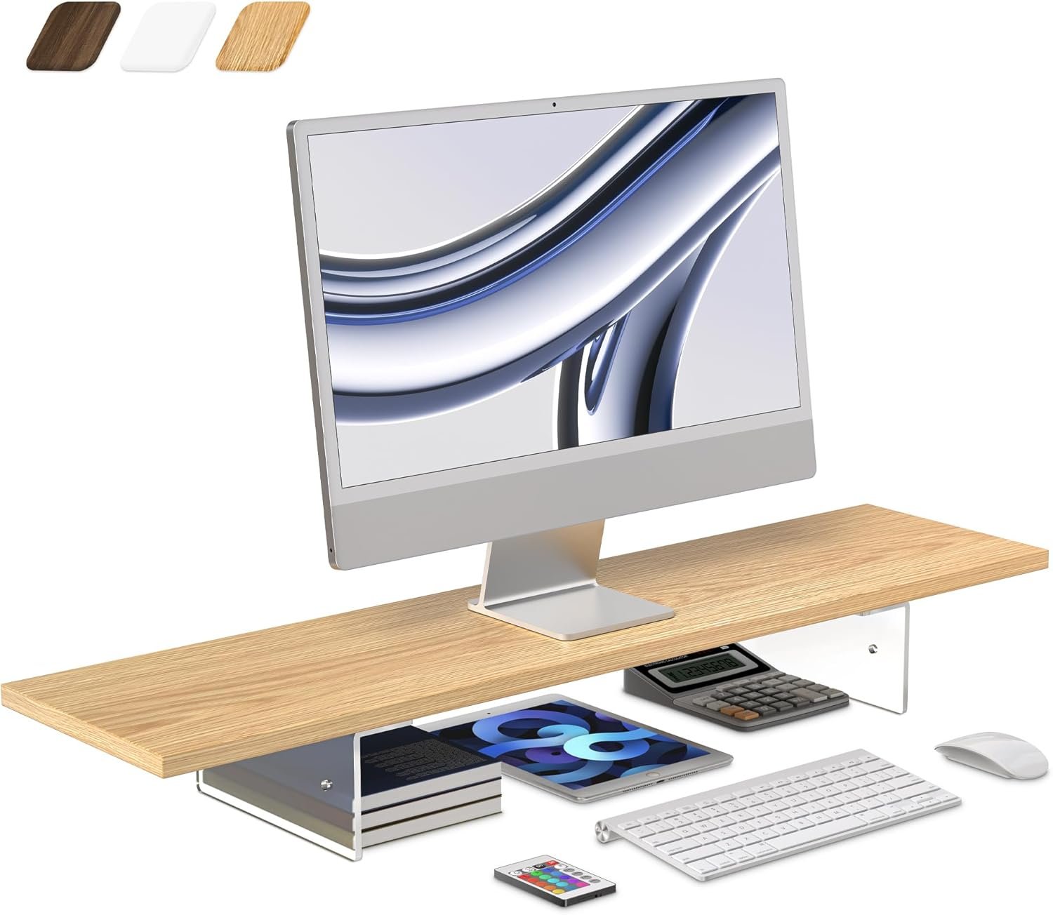 Elevate Your Space: LED Wood & Acrylic Monitor Stand Riser - Image 2