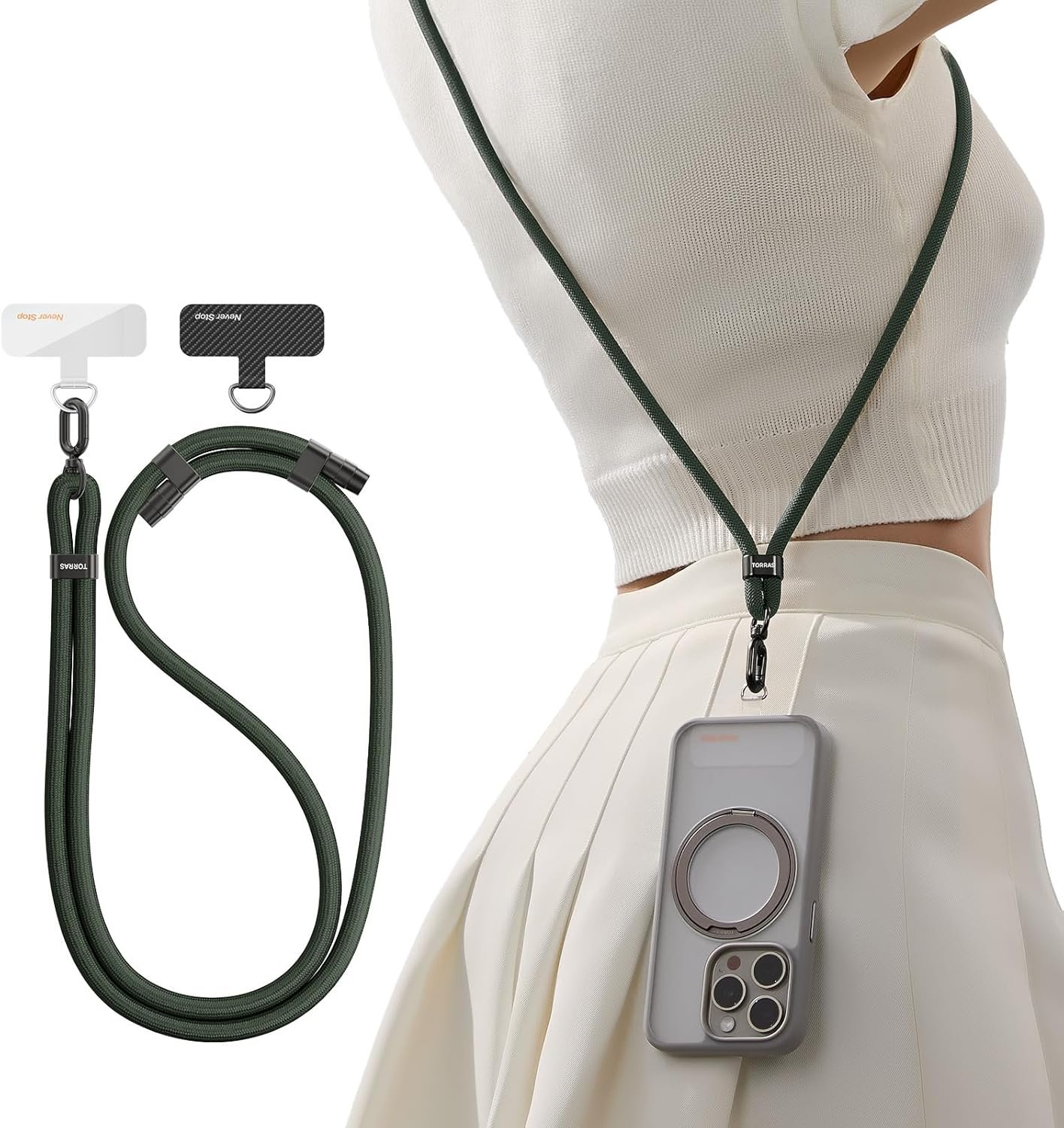Stay Stylish & Secure: TORRAS Phone Lanyard Crossbody in Olive Green - Image 2