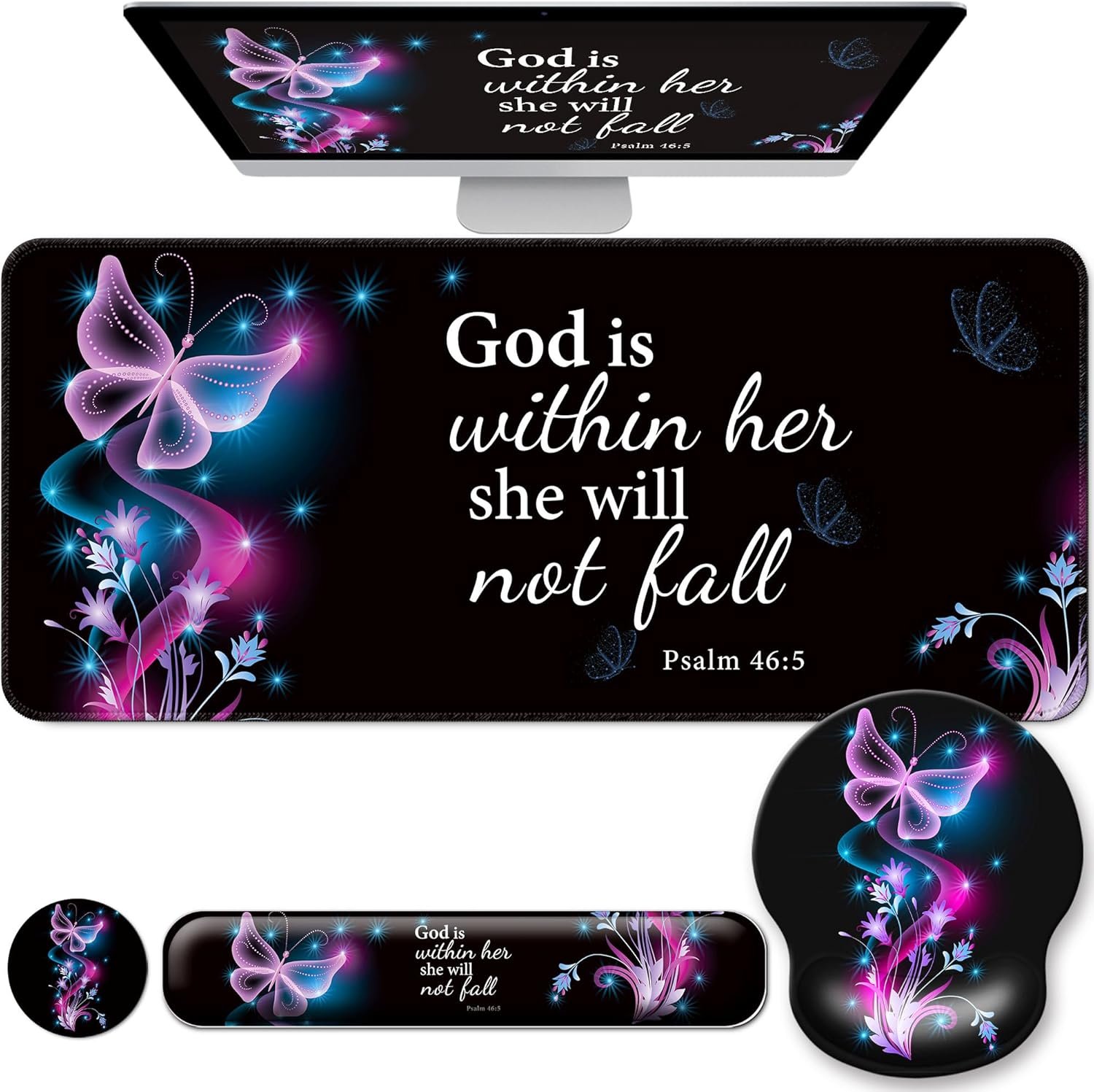 Transform Your Workspace: 4-in-1 Purple Butterfly Desk Mat Set! - Image 2