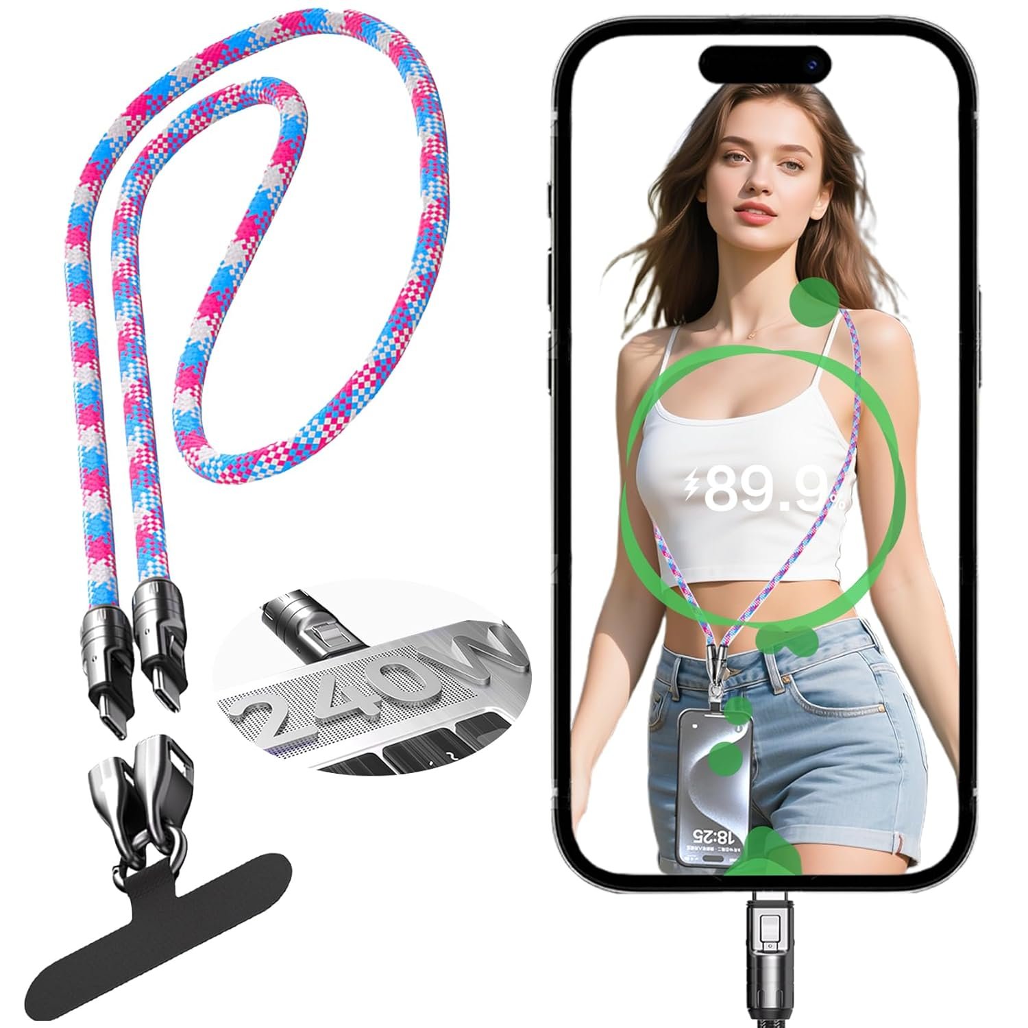 USB-C Phone Lanyard Cable: 240W Fast Charge & Data Transfer - Image 2