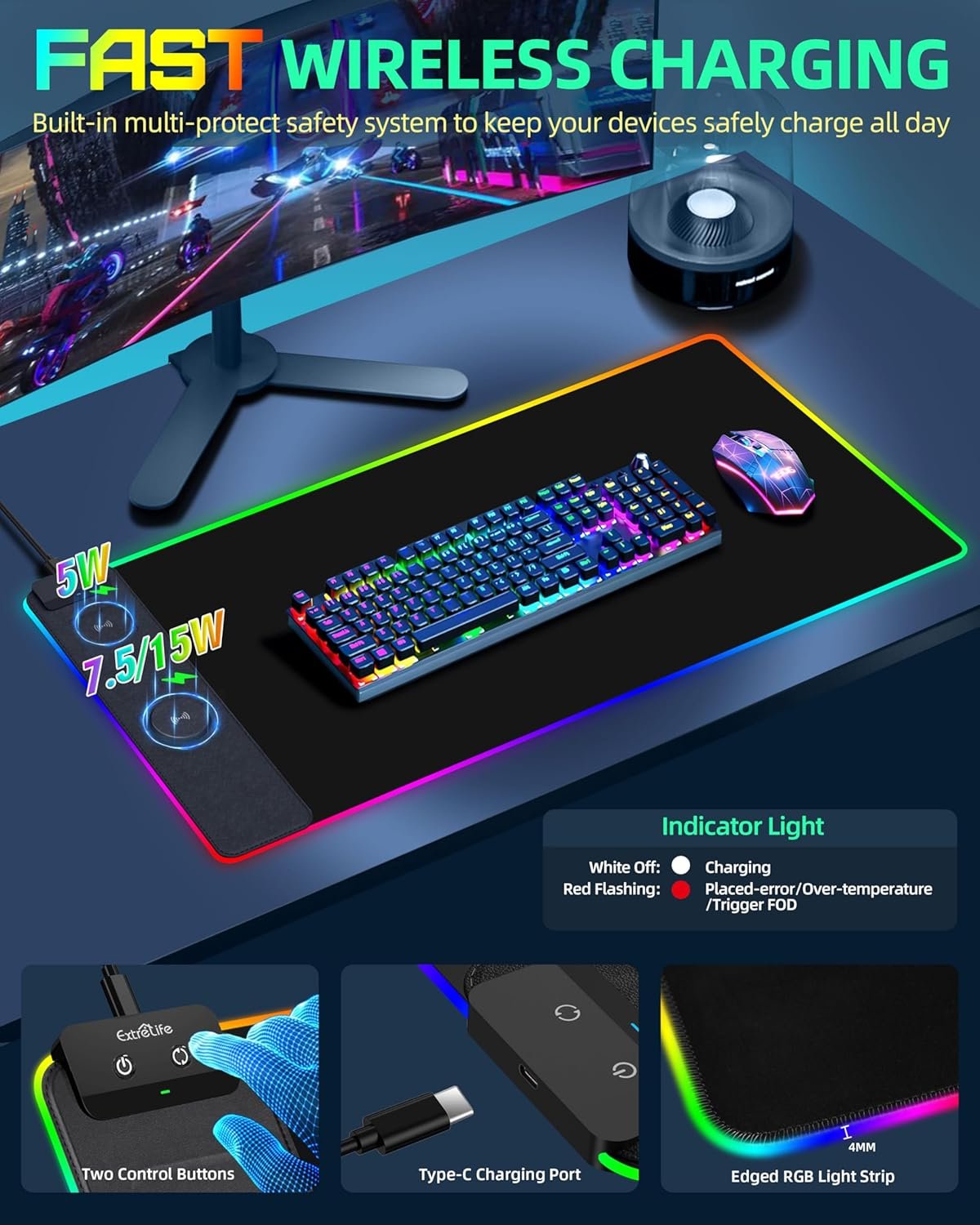 Ultimate RGB Wireless Charging Mouse Pad: Extra Large & Sleek! - Image 6
