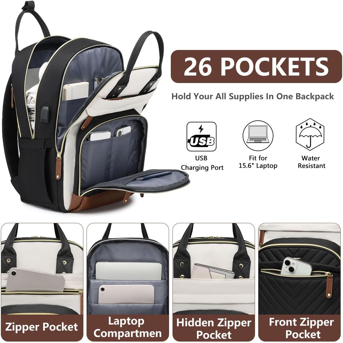 Stylish 15.6" Laptop Backpack for Women - Waterproof & USB! - Image 3