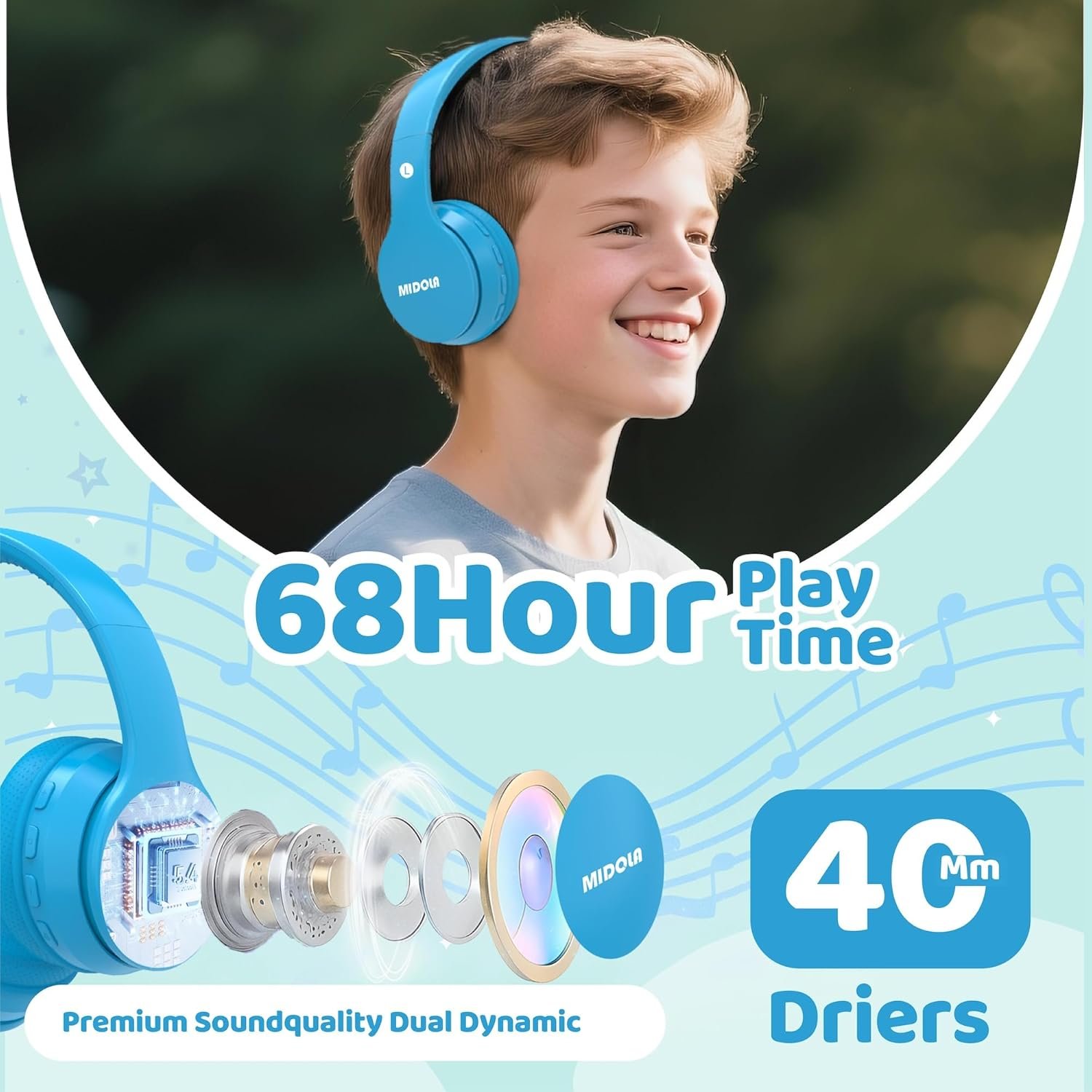 Cool MIDOLA Kids Bluetooth Headphones: 68H Playtime & Safe Sound! - Image 4